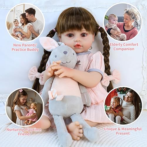 Miniatura 5 de SCOM Muñeca Reborn Realista, Cuerpo Completo de Silicona - Muñecas Realistas de 18 Pulgadas Niña con Cabello Largo Hecha a Mano, Con Ropa y