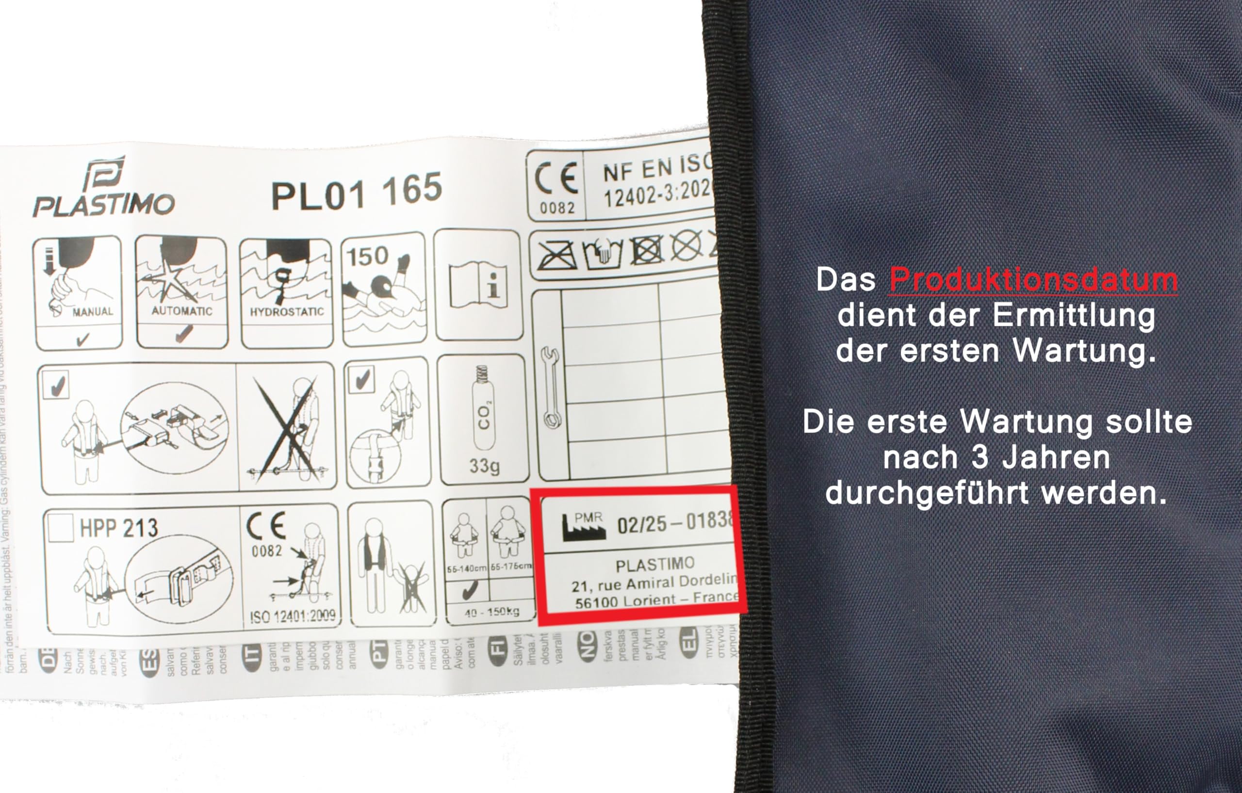 Lot de 4 Gilets de Sauvetage Automatiques ISO 165N avec Harnais, 4 Kits d'entretien Inclus, Noir