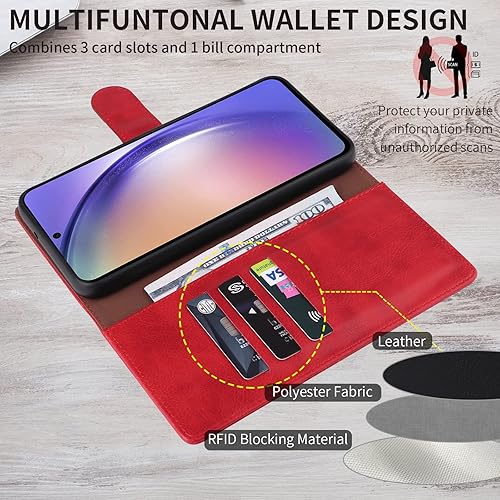 Miniatura 9 de LBYZCASE Funda tipo cartera para Galaxy A54 5G con tarjetero de bloqueo RFID, cartera de cuero con función atril, magnética, a prueba de golpes,
