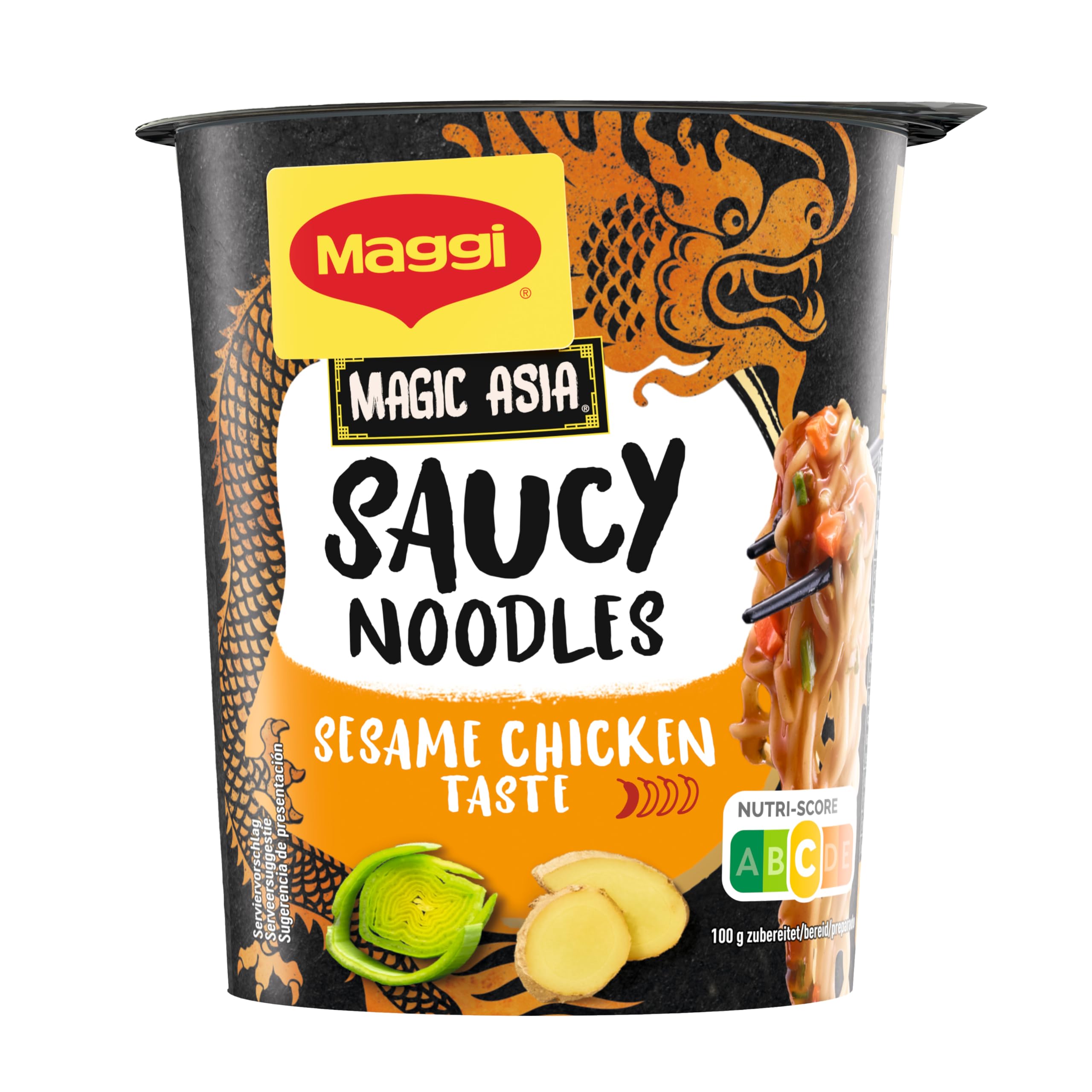 MAGGI Saucy Noodles Fideos instantáneos sabor Pollo y Sésamo - Vaso 8x75 g
