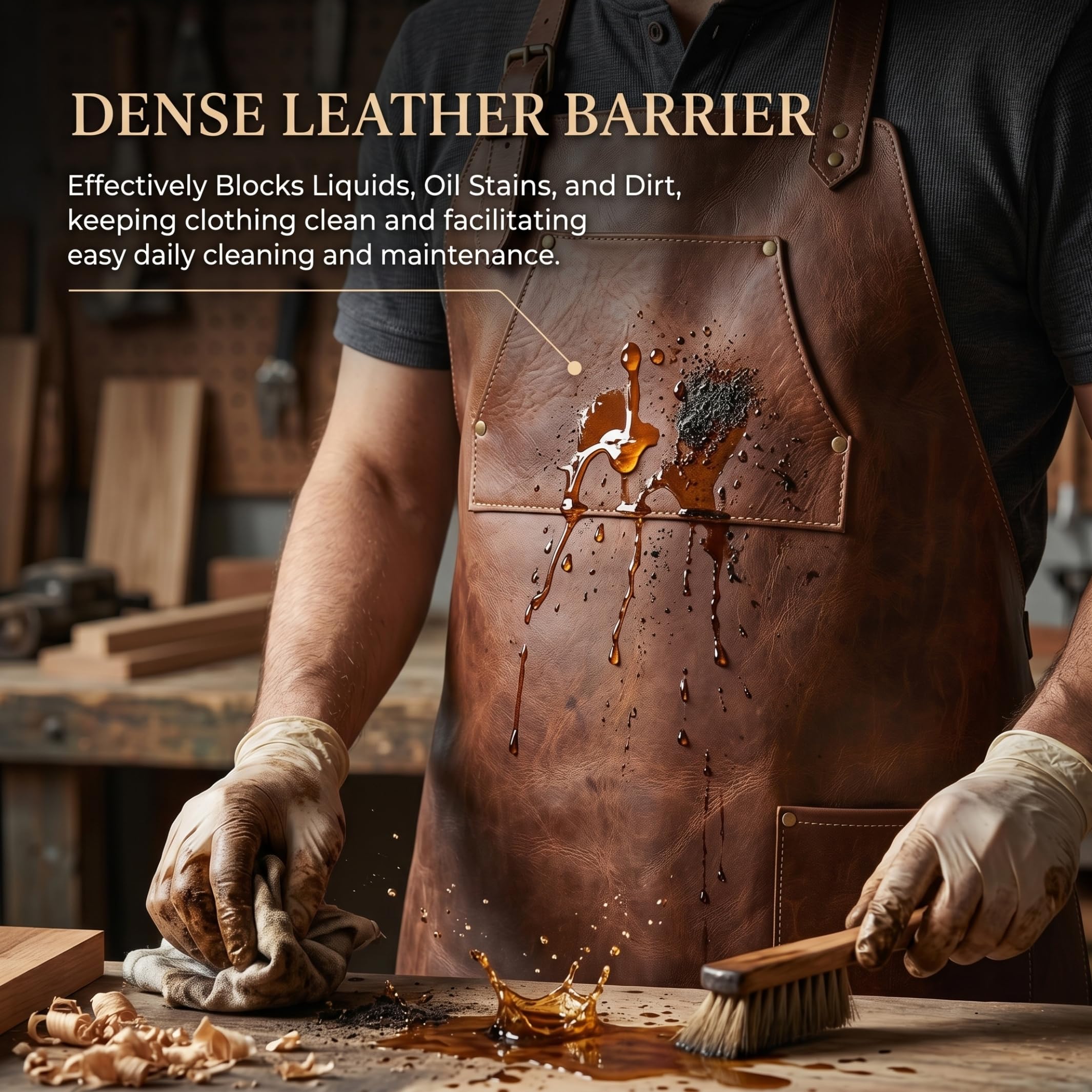 Delantal de barbacoa de cuero para hombre impermeable y resistente al aceite con correa ajustable para el cuello y bolsillo para herramientas - Delantal de cuero marrón para hombre impermeable
