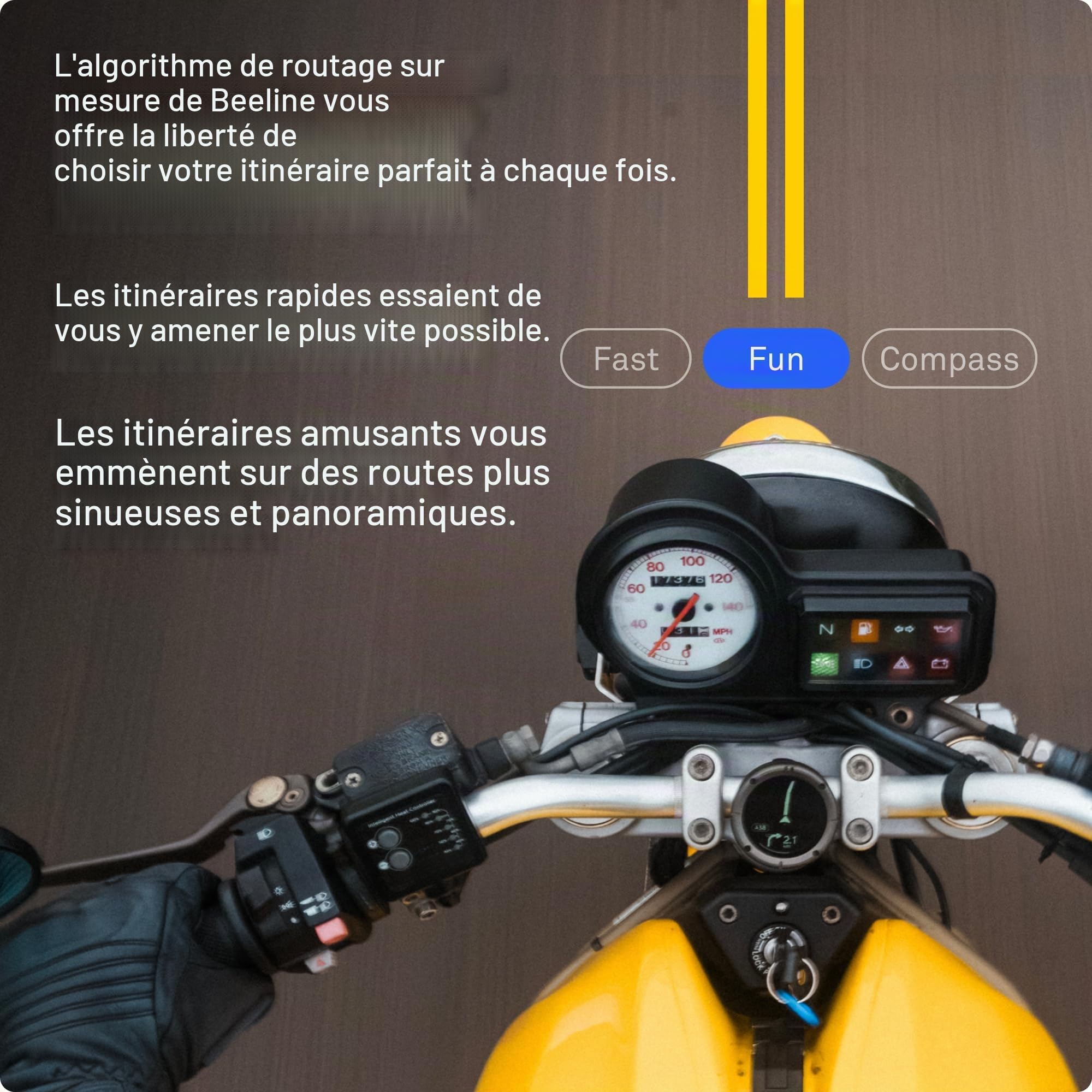 Beeline Moto II Metal Dispositif de Navigation pour Motos | Navigation Mondiale | Interface Mini-Carte | Autonomie de 14 Heures | IP67 étanche et Antichoc | Chargement USB-C avec Support de Sangle
