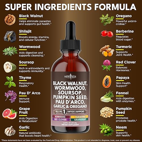 Miniatura 2 de Gotas de limpieza de ajenjo de nogal negro, guanábana líquida, ajo, semillas de calabaza, PAU D'Arco, aceite de orégano, cúrcuma, berberina,