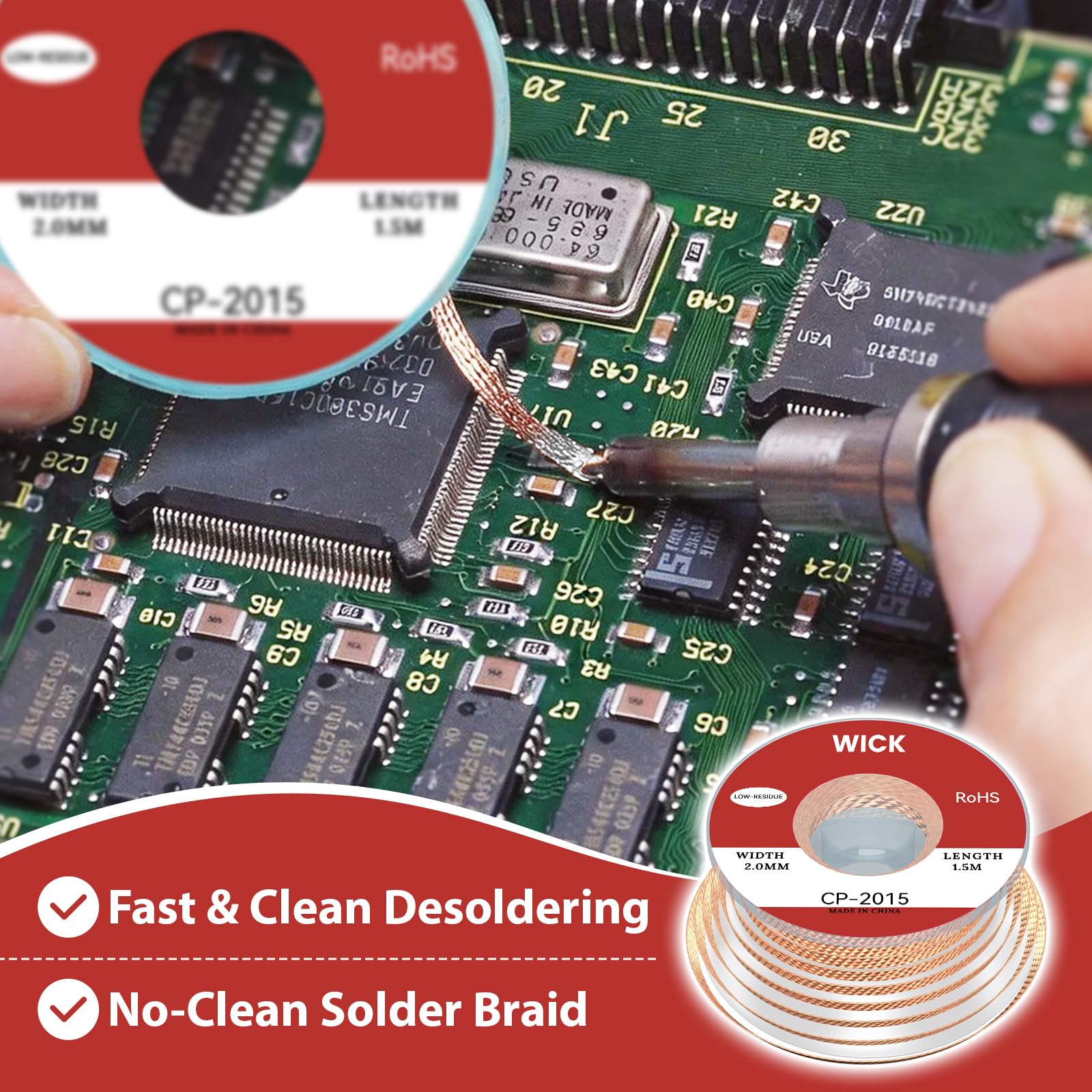 Lötzinn & Entlötlitze Set – Bleifreier Lötdraht mit Kolophoniumkern, Lötzinn Elektronik (Sn99,3Cu0,7/0,8mm/50g) + No-Clean Entlötdocht (2,0mm/1,5m/2 Stk) zum Löten & Entlöten