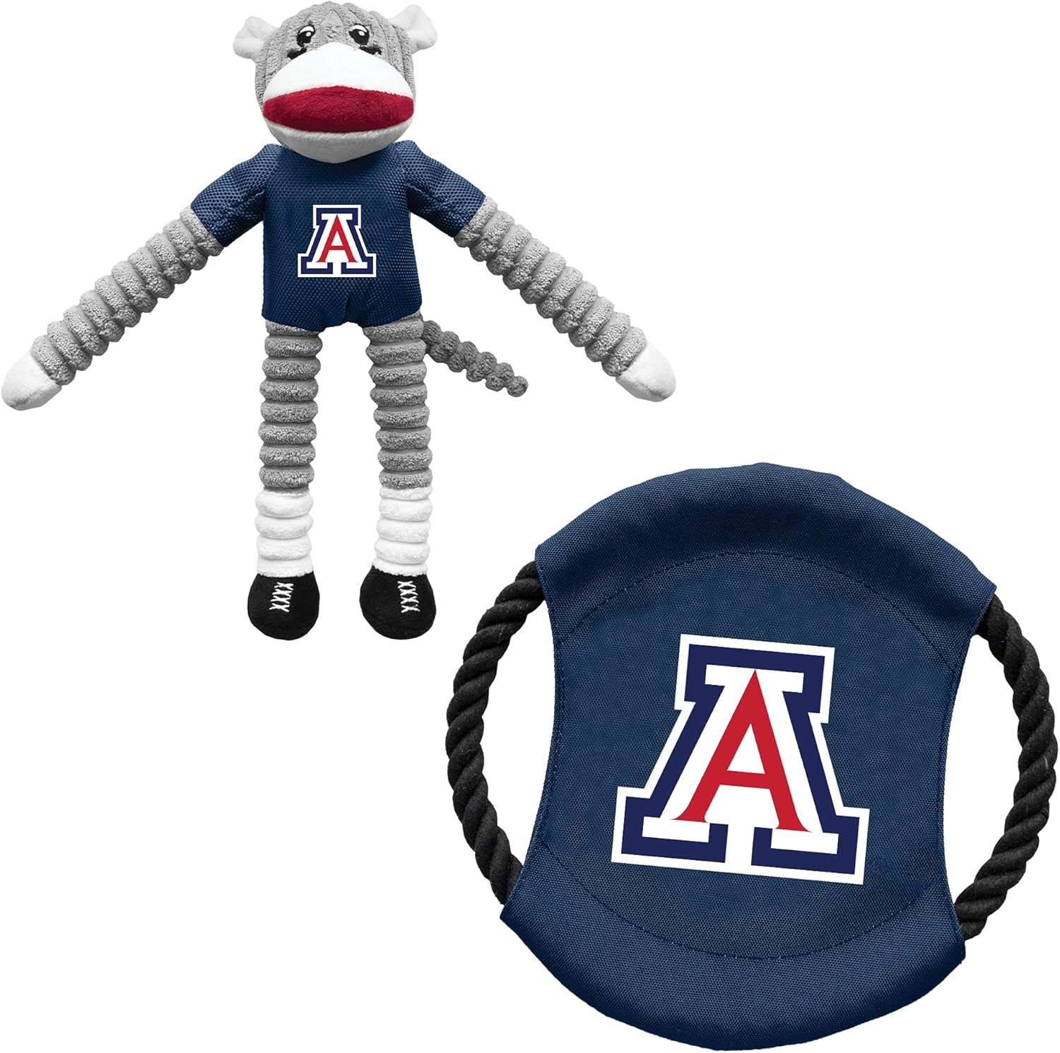Littlearth NCAA Unisex NCAA Sock Monkey and Flying Disc Pet Toy Combo Set
