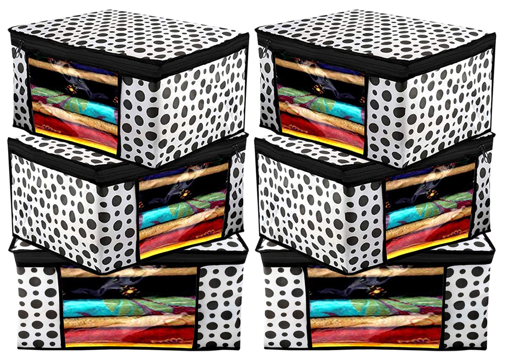 Kuber Industries Polka Dots Printed 6 Pieces Non Woven Fabric Saree Cover/Clothes Organiser for Wardrobe Set with Transparent Window, Extra Large (Black & White)-KUBMART2795 (B08FMS495C) Amazon Price History, Amazon Price Tracker