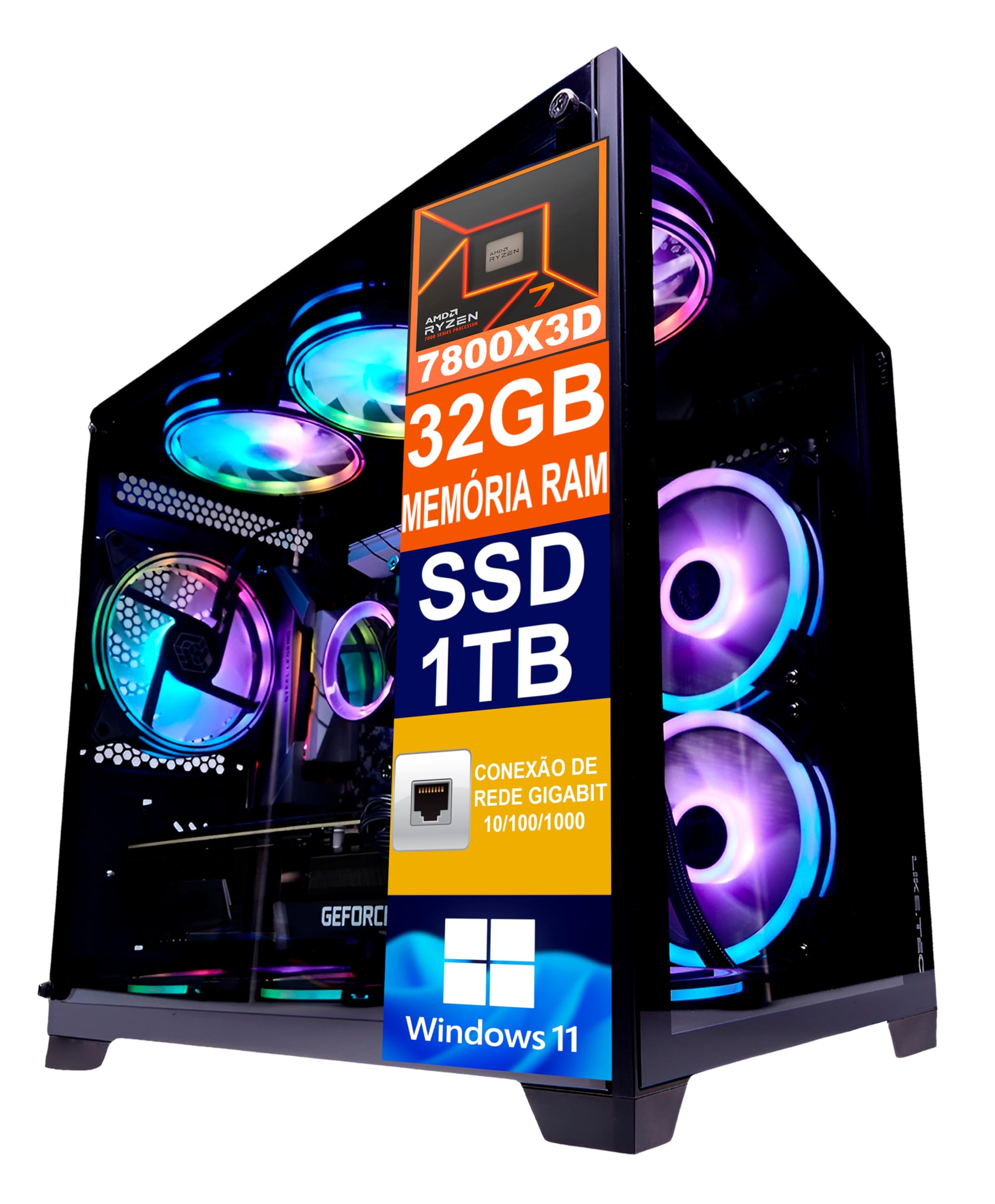 Pc Gamer Cpu Ryzen 7 7800x3d / SSD 1TB M.2 NVMe / 32GB Memória Ram