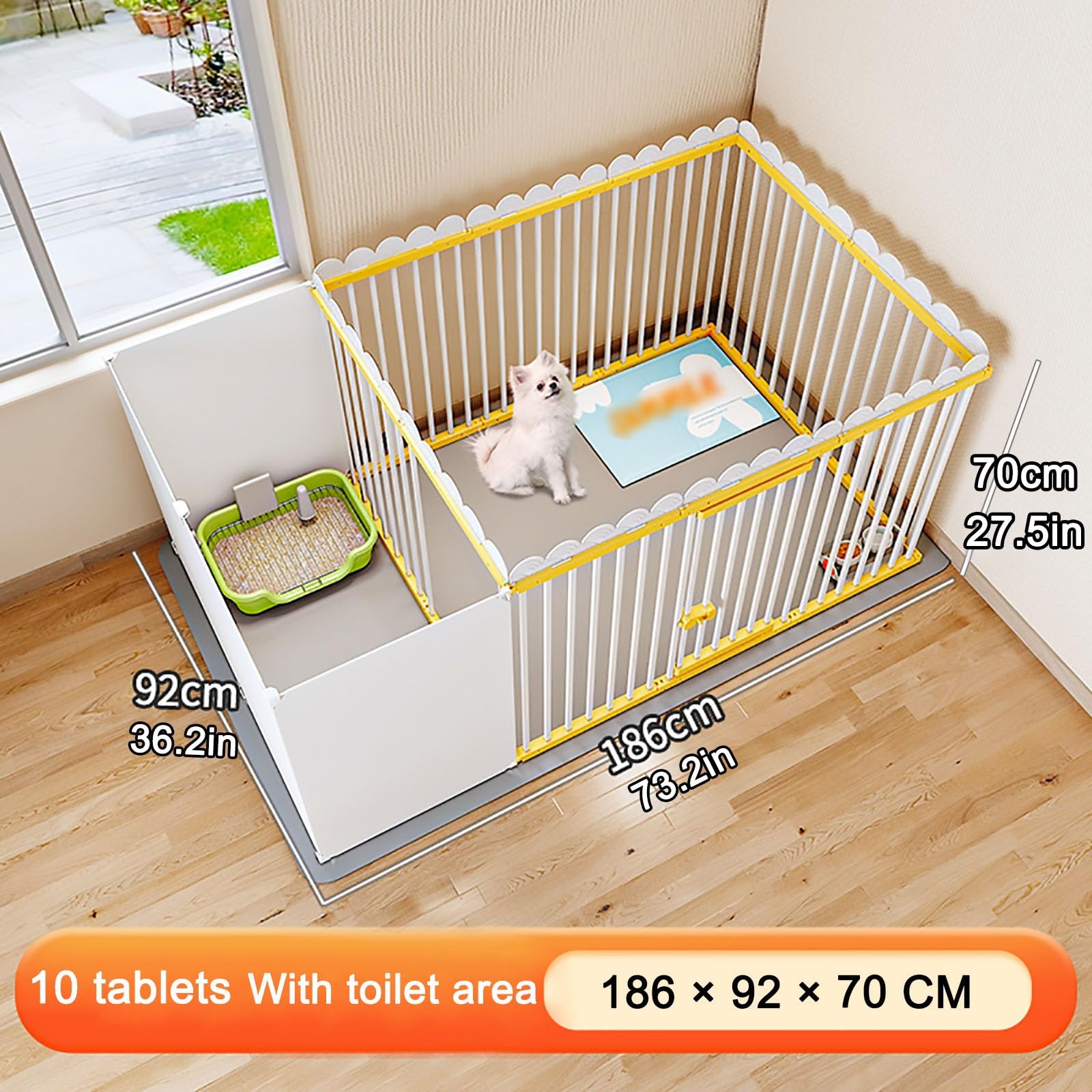 Klatka dla psa, Ogrodzenie dla zwierząt, kryty jeden pokój, jedna łazienka, klatka psa, ulepszona z pełną rurą kwadratową, niezależna duża przestrzeń(186x92x70cm)