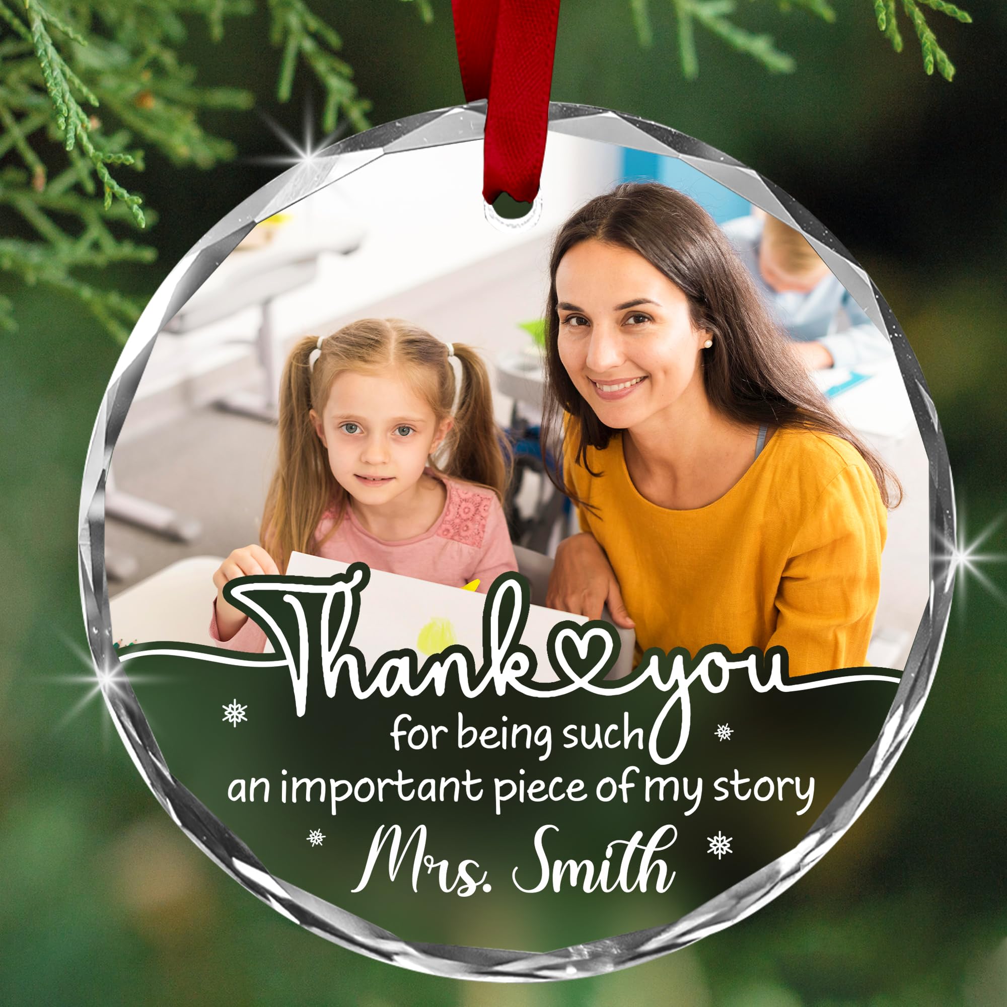 Fastpeace Personalized Teacher Ornament – Thank You for Being Such an Important Piece of My Story – Custom Photo Ornament with Teacher Name