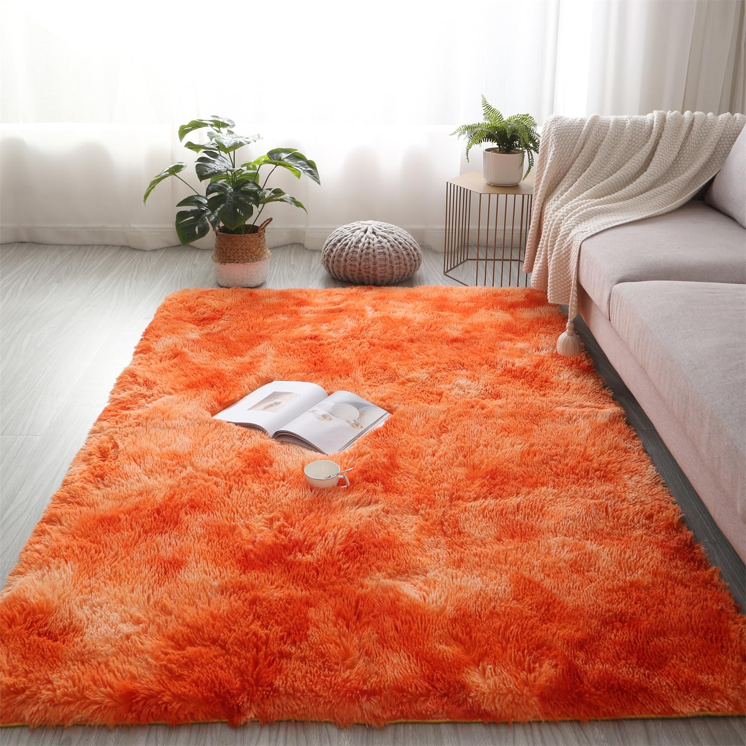 Aexpath Rugs Living Room, Orange,160x200 cm, Thick Luxurious Soft High-Pile Rug Carpet, Tie-Dye Area Rug, for Indoor Living Rooms, Bedrooms, and Hallways, Hand Washable, Fade-Resistant — image 1