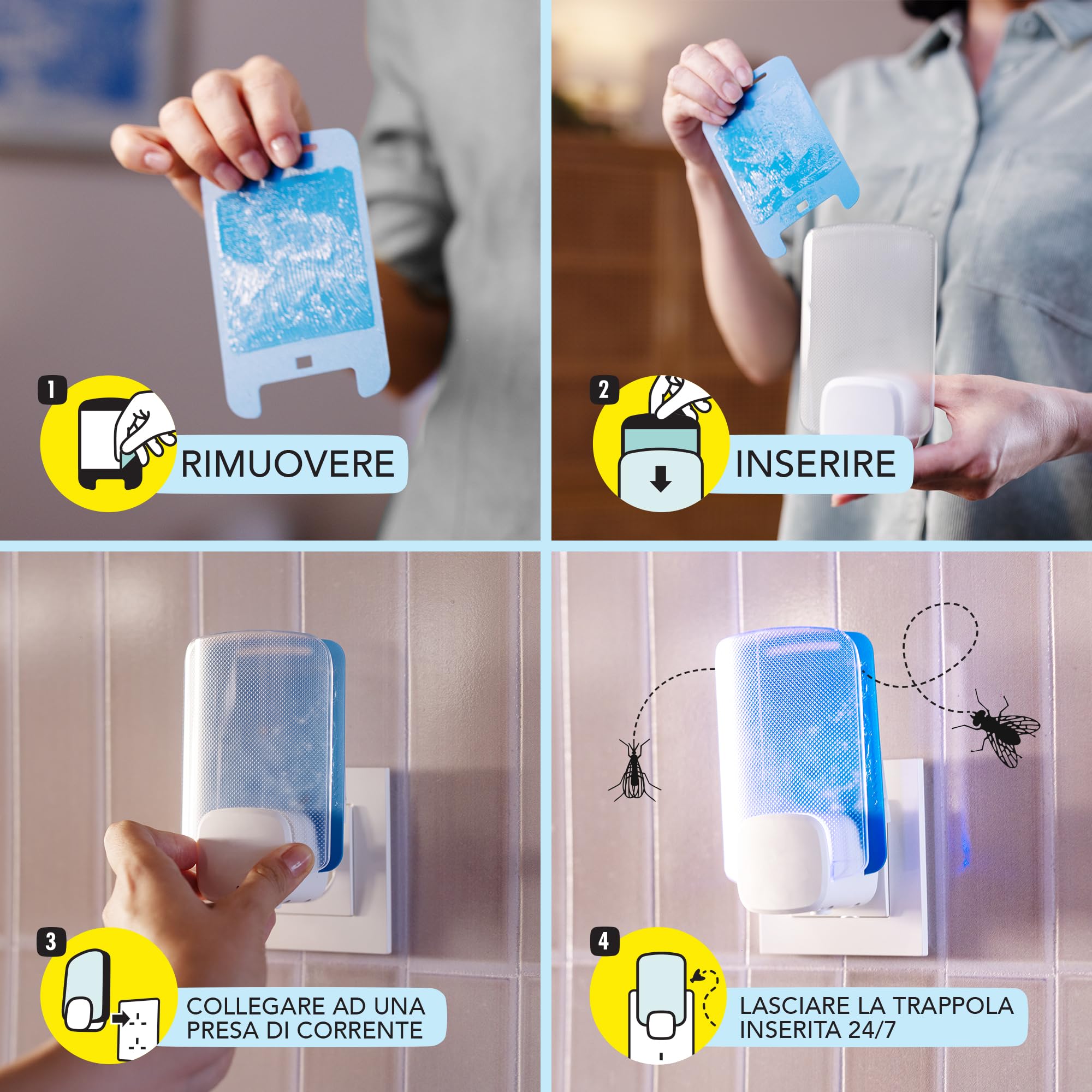 Raid Essentials Trappola Insetti Volanti Base Antimosche, Antimoscerini e Antitarme, Senza Insetticida, Protezione 24/7 dagli Insetti Volanti, per uso Interno, 1 Trappola e 1 Ricarica