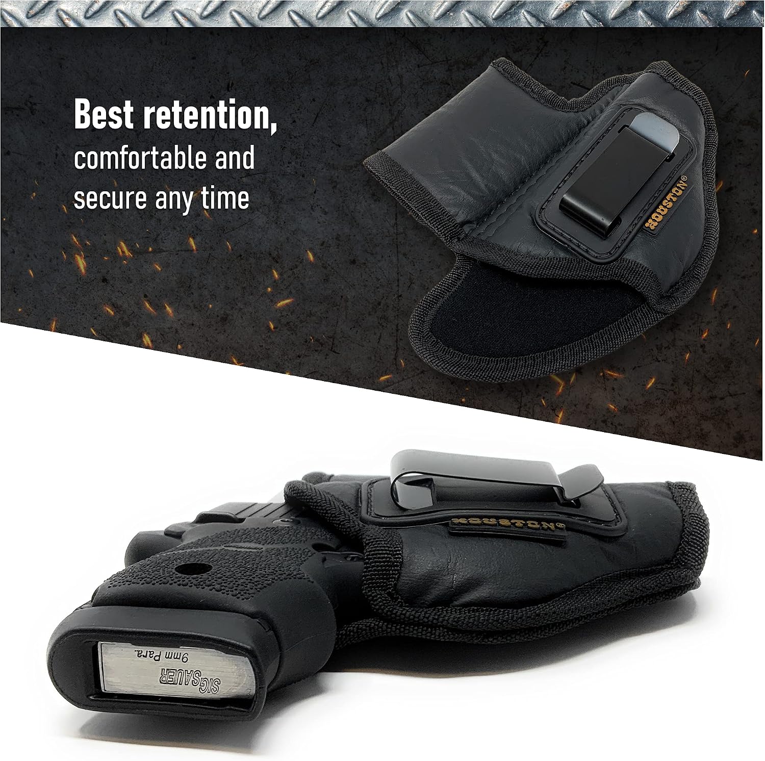 Houston Gun Holsters ECO Leather Concealment Holster Inside The Waist with Metal Clip FIT Glock 43 & 42, SIG P365, KAHR PM 45, MAKAROV, KELTEC PF9 P11 (Right) (CHPMG-58A-RH) ,Black