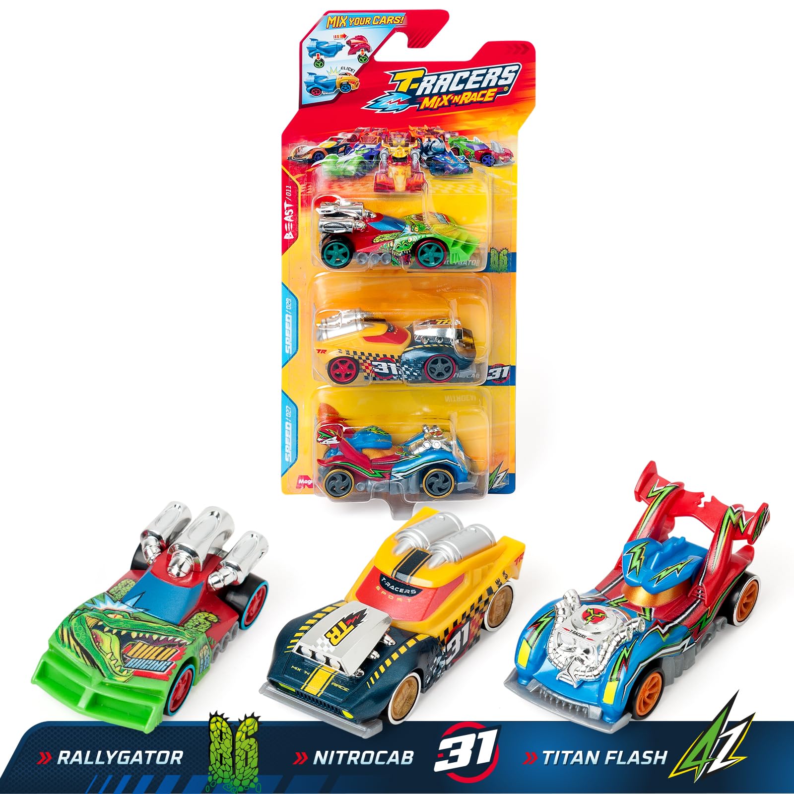 T-RACERS Mix ´N RACE 3 Pack - Pack of 3 collectible cars. Each car can be split in two with interchangeable parts and wheels. Pack 8/12 - Image 2