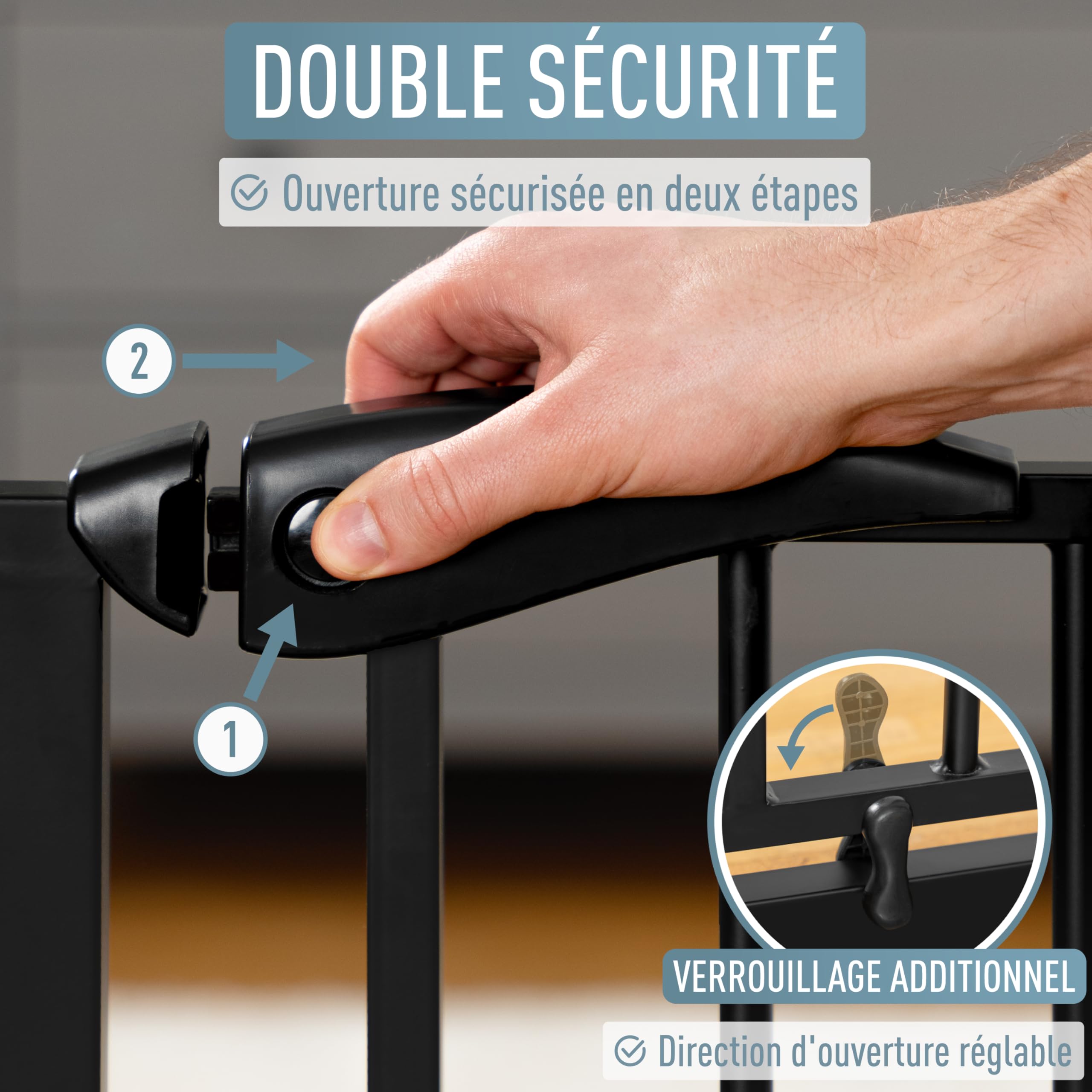 ib style Barrière de Sécurité Berrin 58-185 - Barrière d'escalier, sans Perçage, Ouverture d'une Main, pour Enfants 6 a 24 Mois, 150-160 cm, Noir