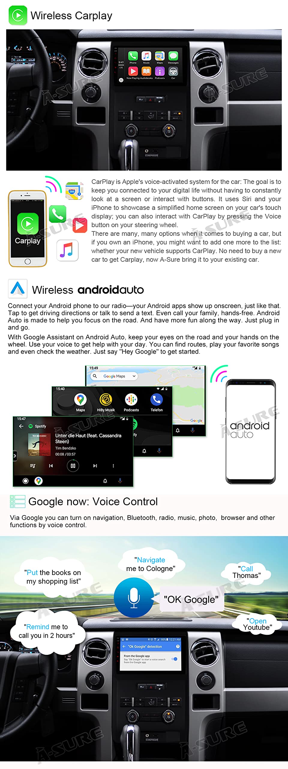 ASURE 9 inch Car Stereo Radio Upgrade for Ford F150 2009-2014 Low-end  Version,8Core 4GB+64GB Car GPS Navigation Unit with Wireless Carplay  Android Auto,1280x720 Touchscreen Video Player : Amazon.ca: Electronics