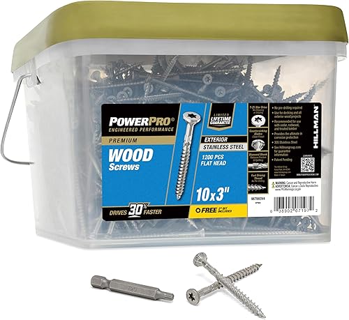 Power Pro 48623 - Tornillos para madera para exteriores, #10 x 3 pulgadas, recubiertos de epoxi, accionamiento Torx/Star incluido, rosca gruesa,