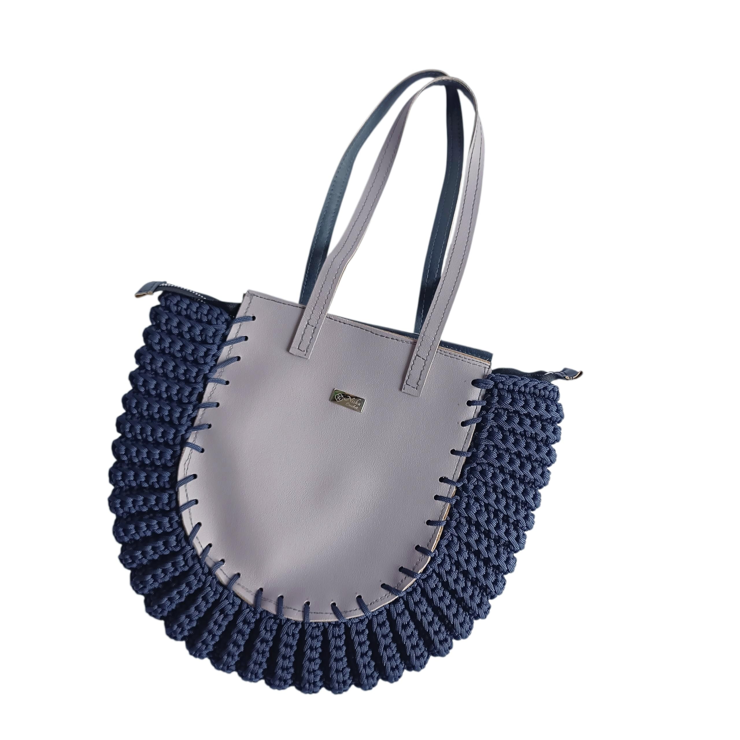 Crochet tote bag handbag zipper macrame fashion style beach shopping travel mesh pattern new unique-image-35