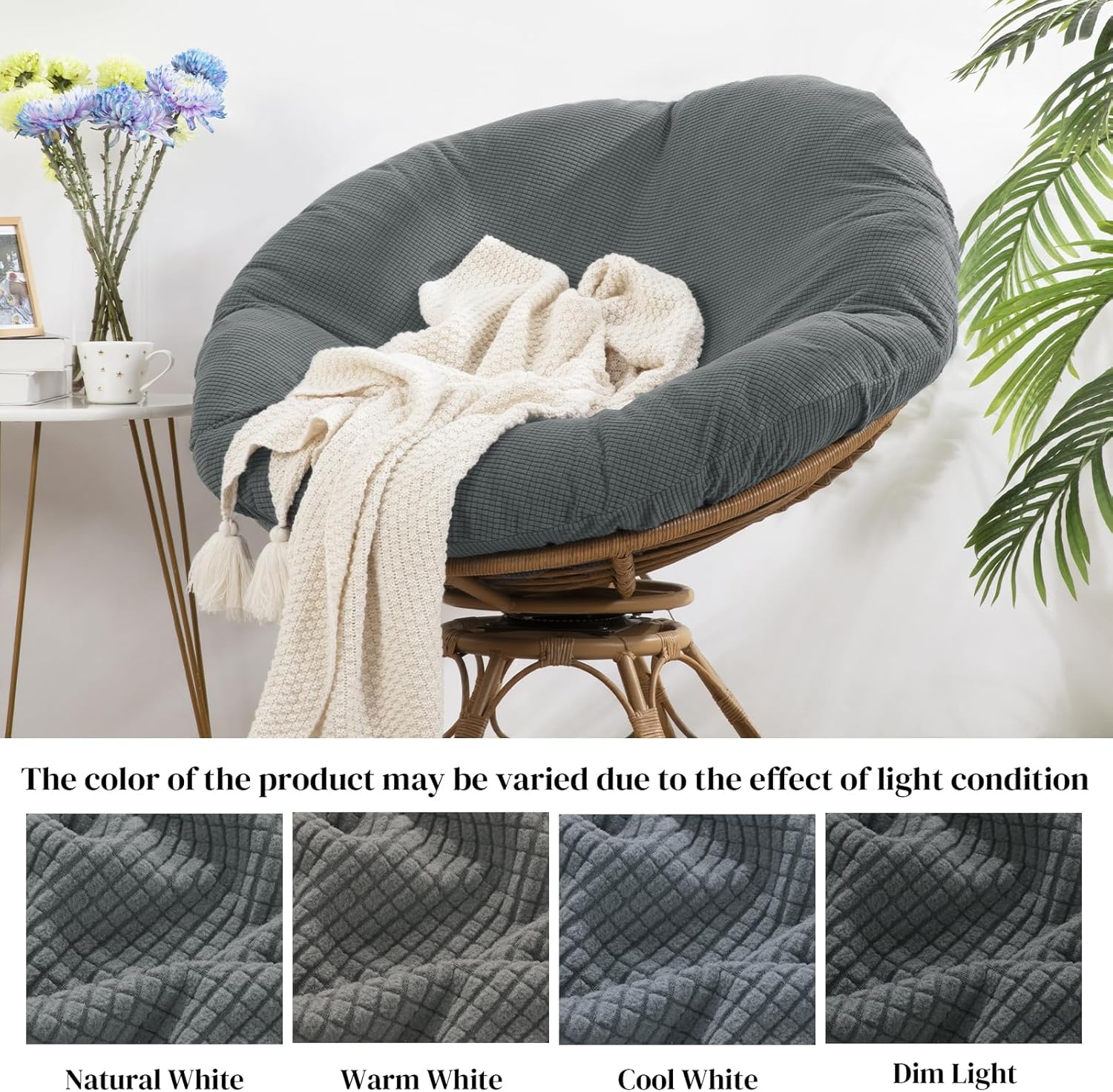 HOMBYS Cover for Papasan Cushion, Soft Slipcover Only (Without Cushion), Removable and Machine Washable Chair Covers with Elastic Closure (Fit 50-52inch, Dark Grey)