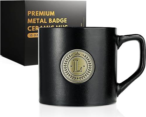 Miniatura 9 de Regalos personalizados para hombre, taza de cerámica negra de 15 onzas con insignia de monograma, regalos novedosos y únicos para hombres que no