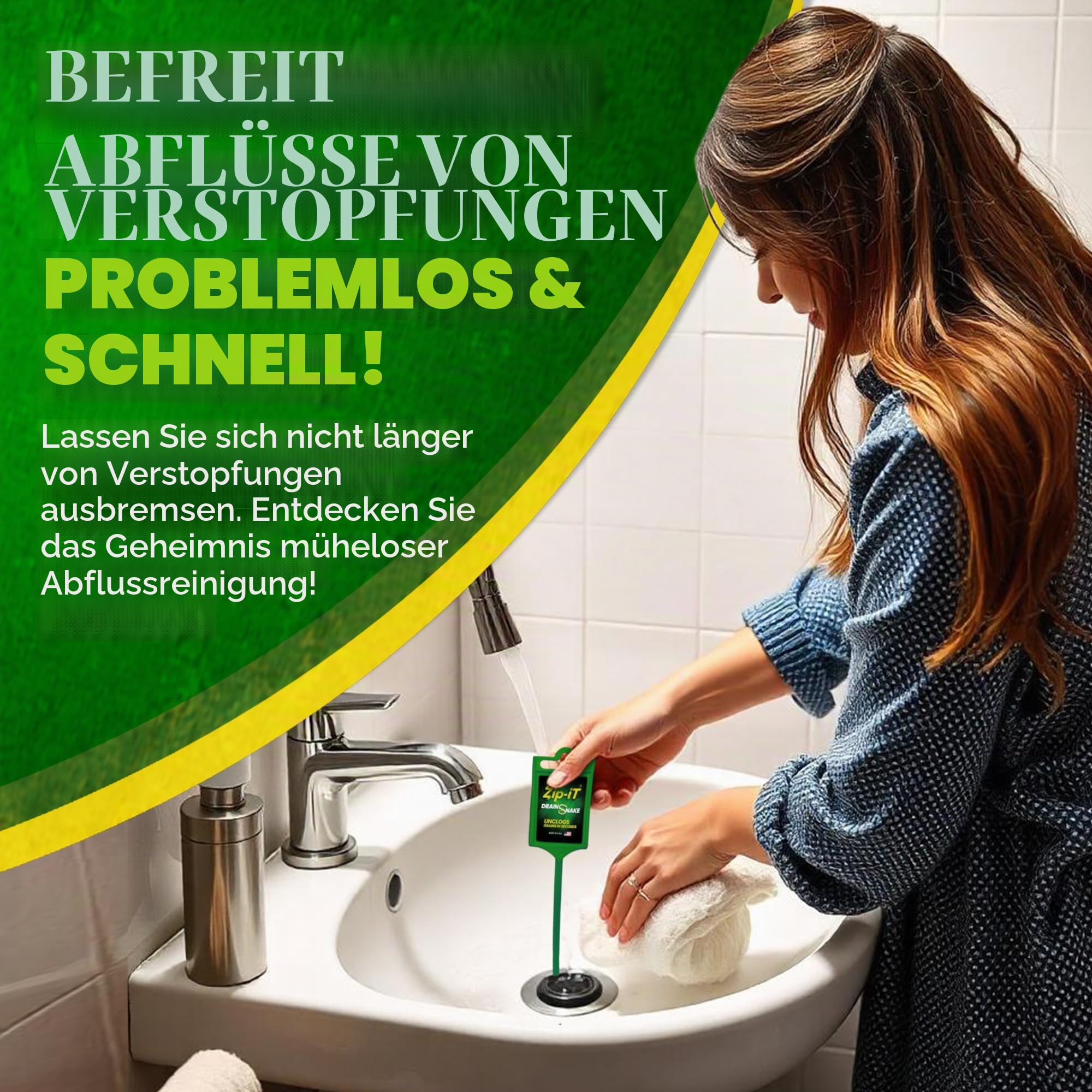 Zip-It Haarverstopfungsentfernung, 63,5 cm, Abflussreiniger (3er-Pack), ungiftig