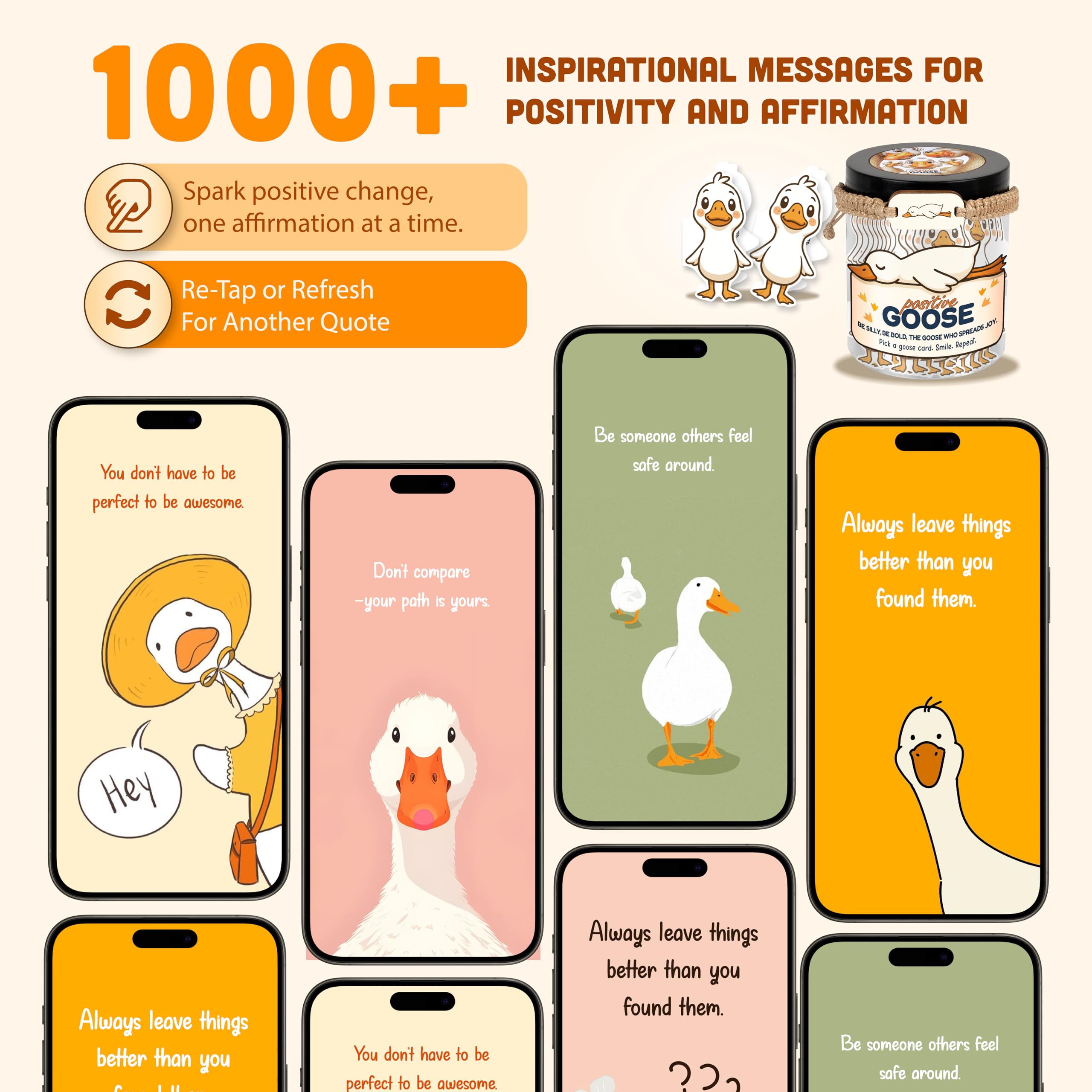 Positive Goose Jar With 60 Affirmation Cards, Emotional Support Goose, Goose Gifts, Goose Gifts For Women Teens, Desk Goose, Positive Goose, Silly Goose, Mental Health Gifts, Funny Gifts, Gag Gifts