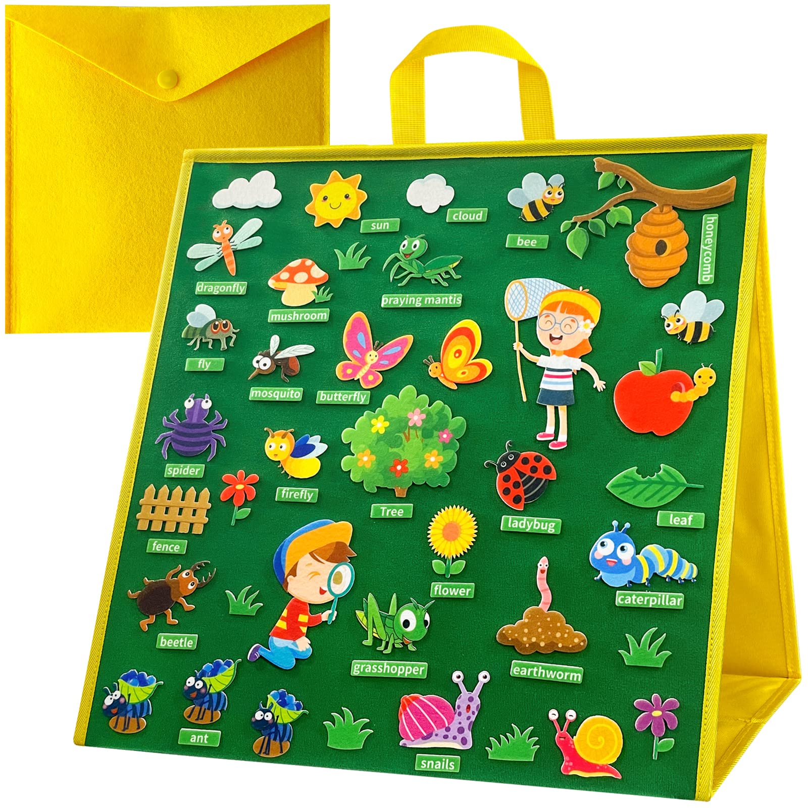 Felt Board&Story Sets and Pieces for Toddlers ,Flannel Board Quiet Time Books for Children,Foldable,Double Sided, Felt Learning Board for The Classroom,Felt Toys Activities for Kids (Insect Animals)