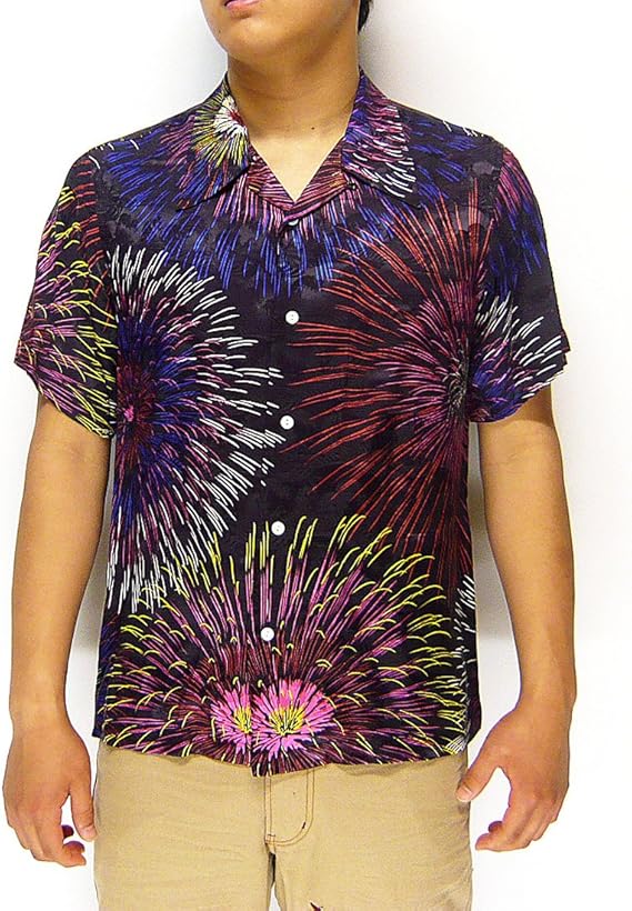 Amazon 花旅楽団 ハナタビガクダン 花火柄 ハワイアンシルク アロハシャツ 和柄半袖シャツ Ss 403 シャツ 通販 Amazon 花旅楽団 ハナタビガクダン 花火柄 ハワイアンシルク アロハシャツ 和柄半袖シャツ Ss 403 シャツ 通販