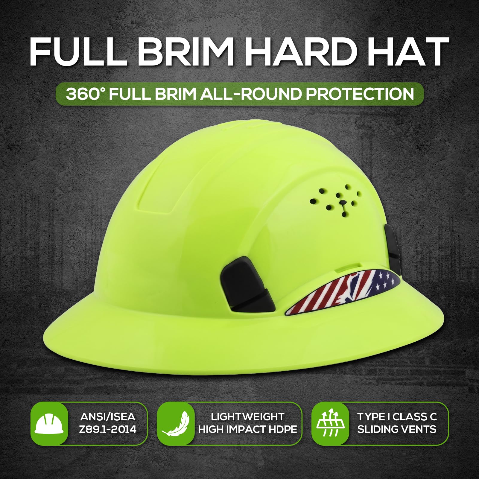 Casco de ala completa aprobado por OSHA, ala completa, suspensión de trinquete de 4 puntos, casco de seguridad para hombres y mujeres, ANSI Z89.1