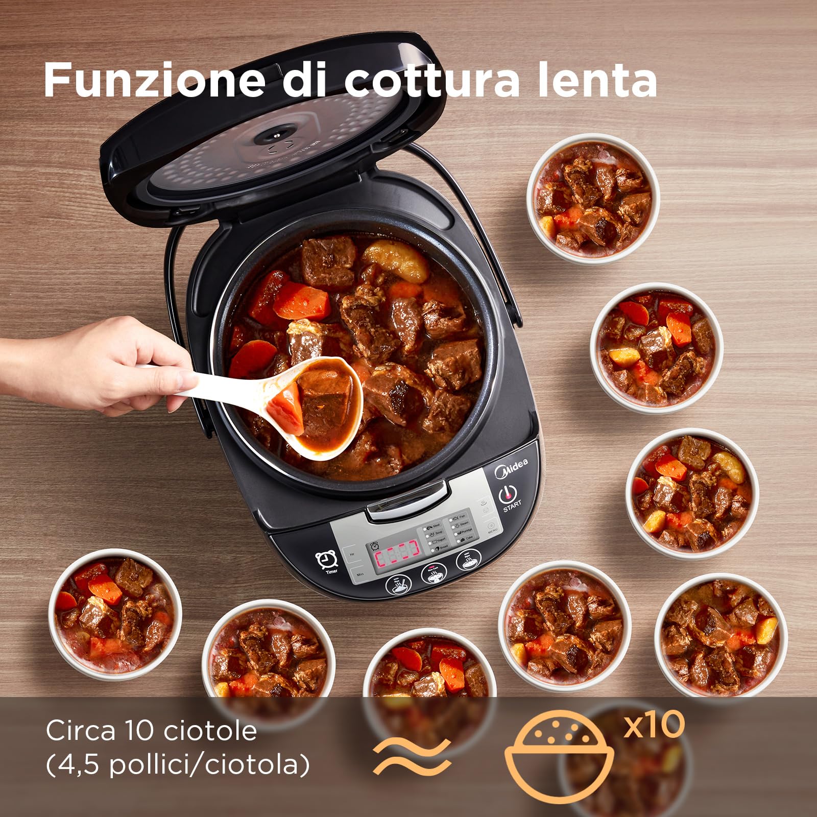 Midea Cuociriso, multicooker con 11 programmi, Rice Cooker da 1,8 l a 10 persone, fornello lento con vapore, pentola interna di alta qualità, funzione di mantenimento del calore, timer, tecnologia a 6