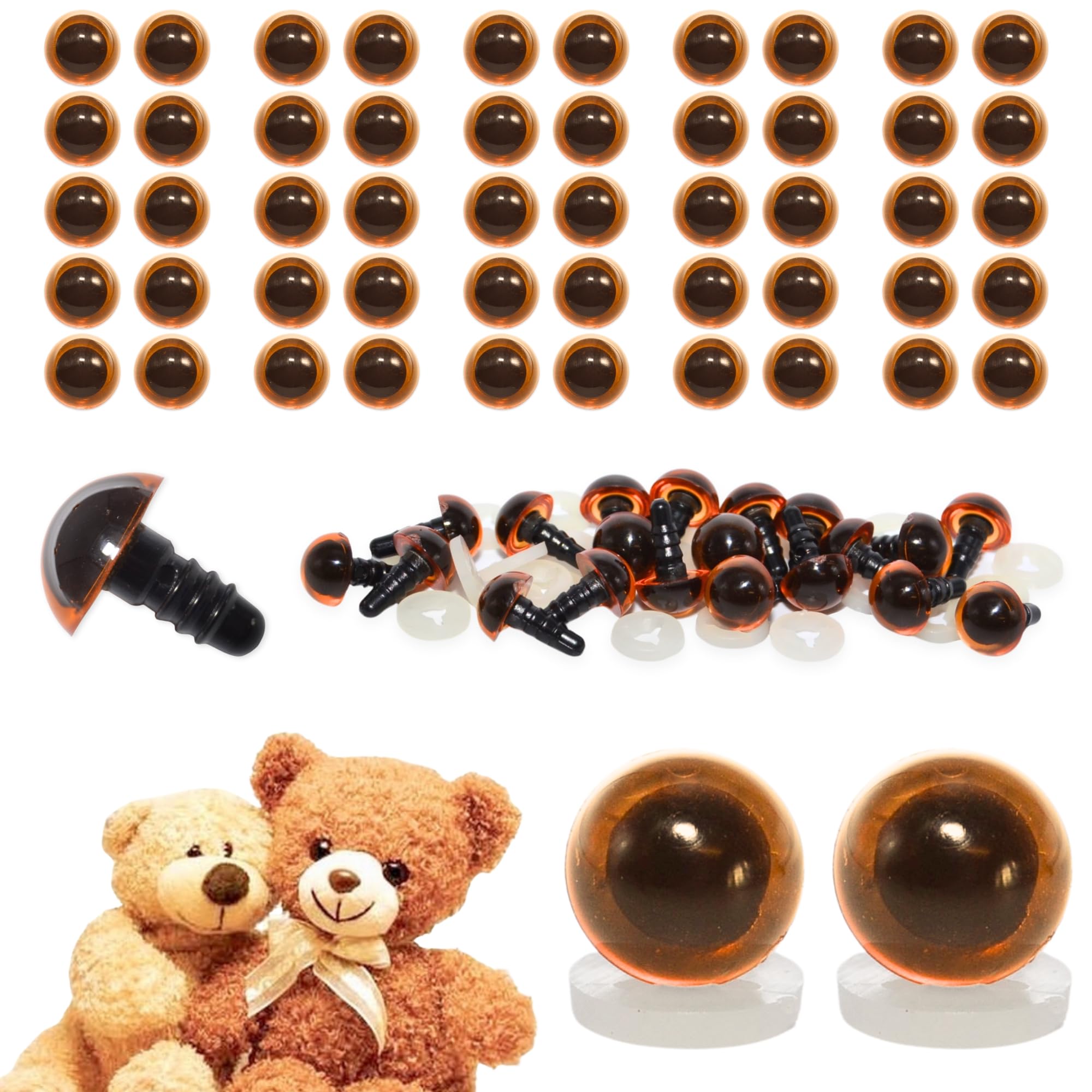 celloexpress 9mm Transparent Light Amber Eyes with Plastic Backs - Safety Eyes for Soft Toy Teddy Bear Animal Making (Pack of 25 Pairs)
