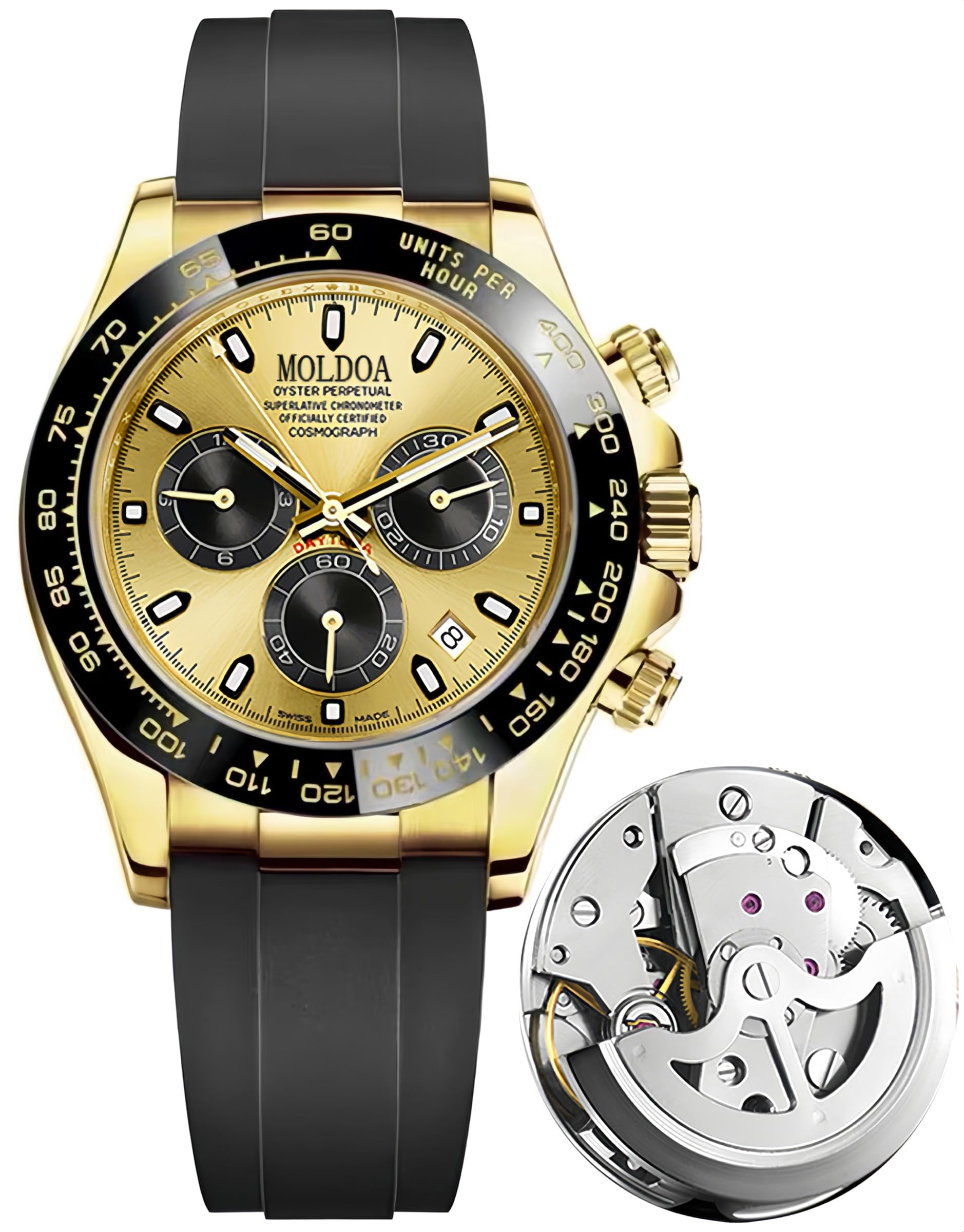 MASTOP Pagani Design Daytona Homage Men's Watch Panda Analog Quartz Japan Movement Chronograph Luxury Wrist Watch Business Waterproof Silicone Strap Sports Pagani Watches for Men