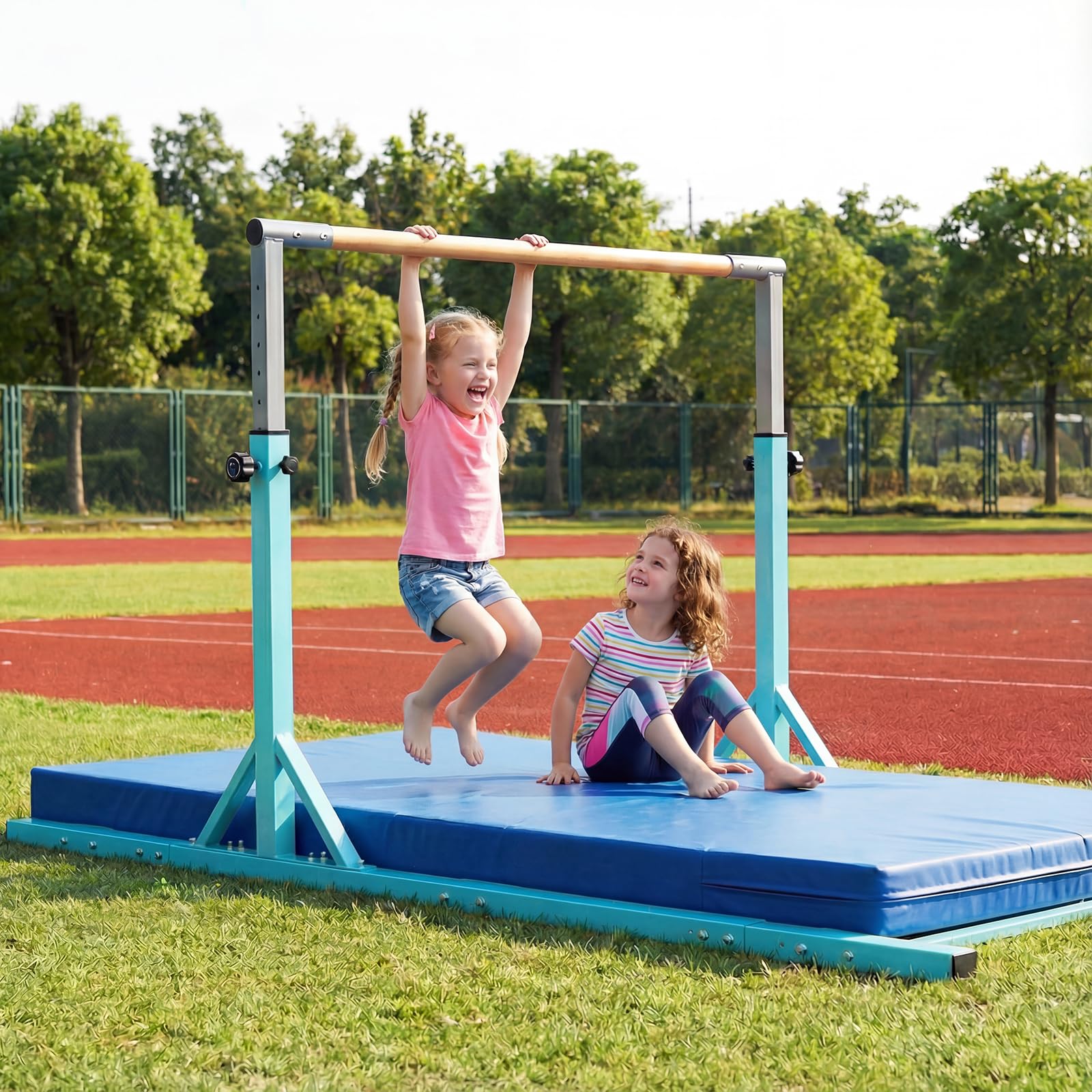 COSTWAY Sbarre Parallele Ginnastica per Bambini, Barre Doppie Ginnastica per Casa con Altezza Regolabile a 13 Livelli e Larghezza Regolabile a 6 Livelli, per Bambini 3+ Anni, Portata 160kg