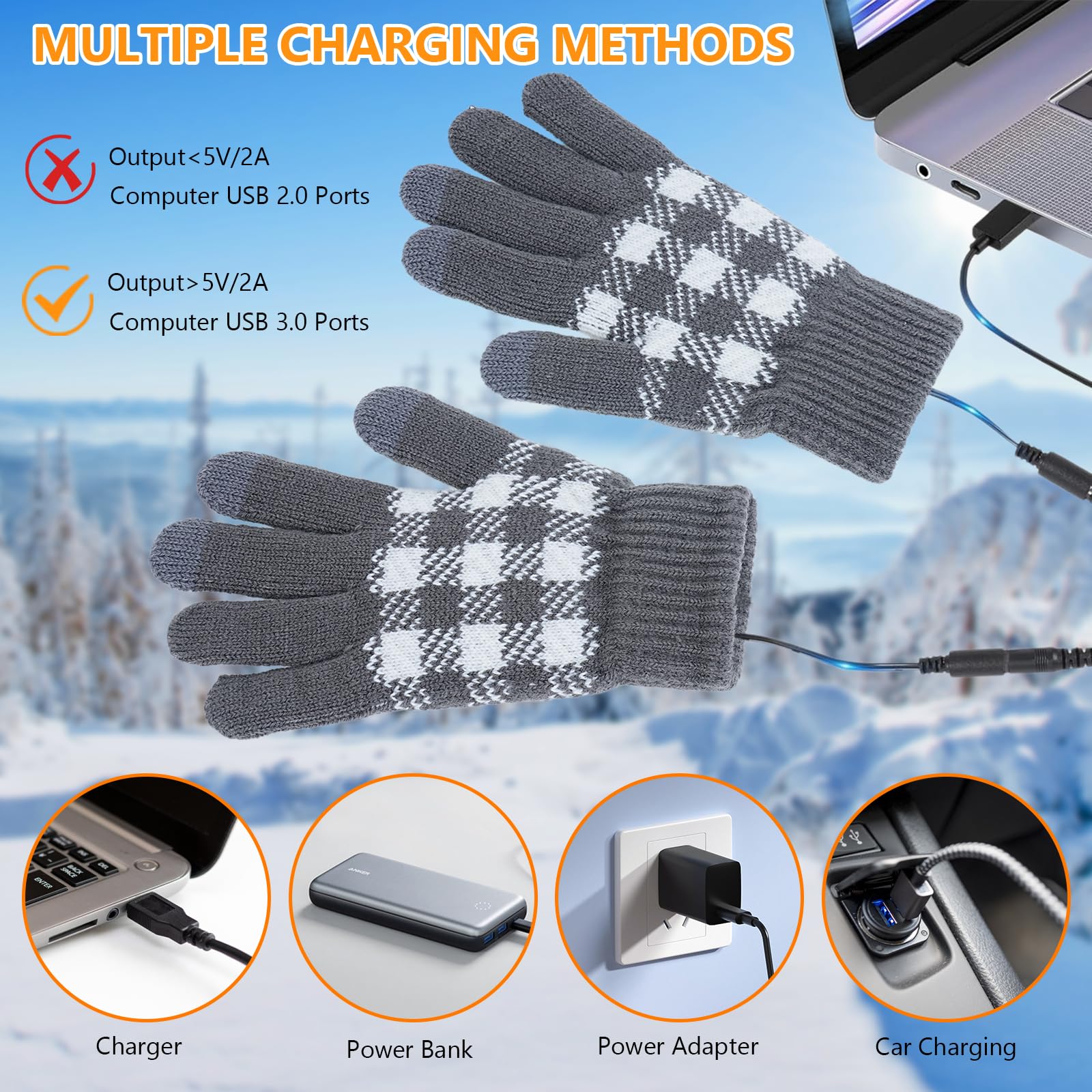 Shinkuro Gants Chauffants USB pour Femmes et Hommes, Chauffant Les Mains d'hiver, 3 Températures Réglables Gants Chauffe Mains pour Intérieur Extérieur, Gants d'ordinateur Portable