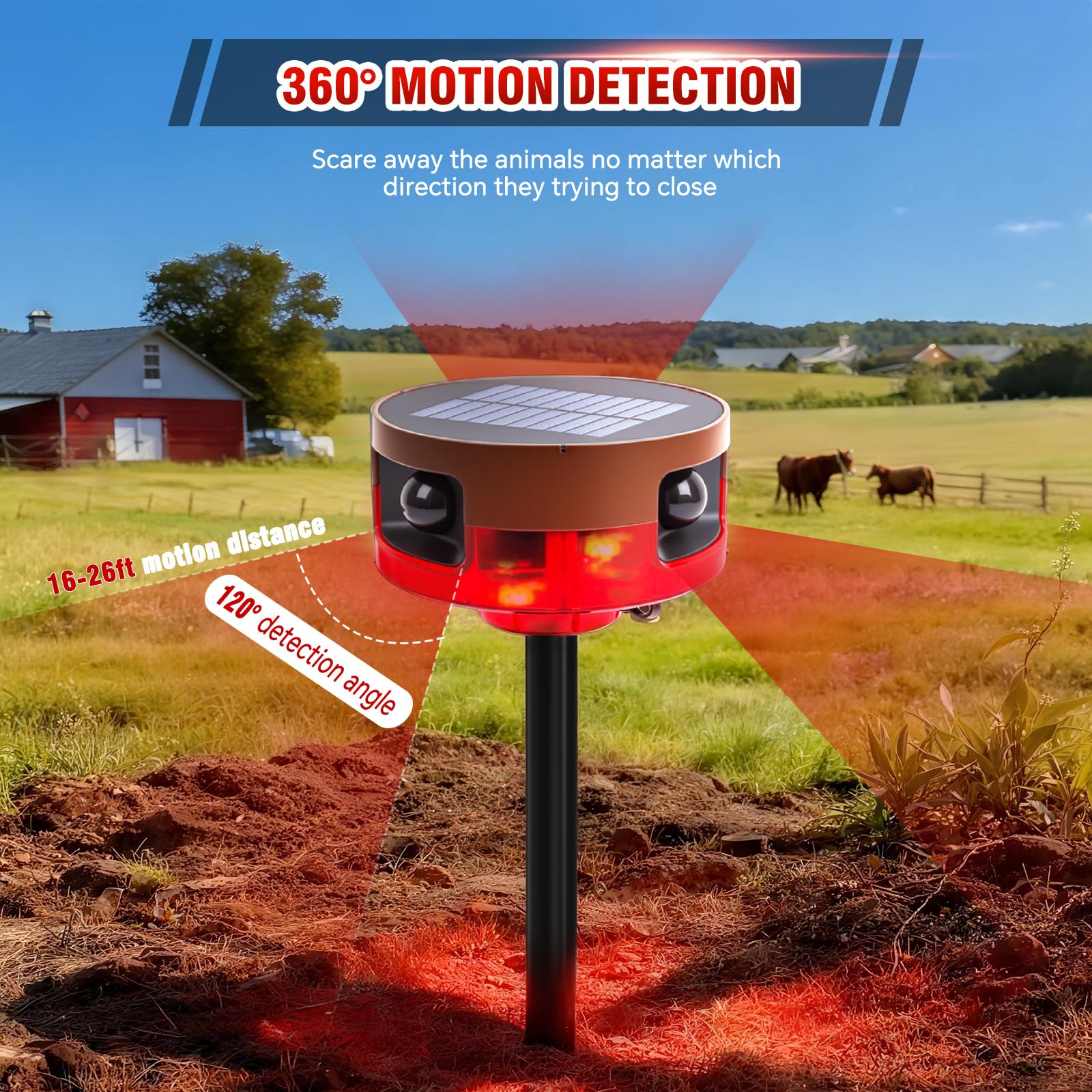 Sensor de movimiento solar para exteriores, alarma de ladridos de perro o sonido de disparo, ruido de 130 dB, 13 sonidos y detector de movimiento de 360°, grabación de alarma, con control remoto para