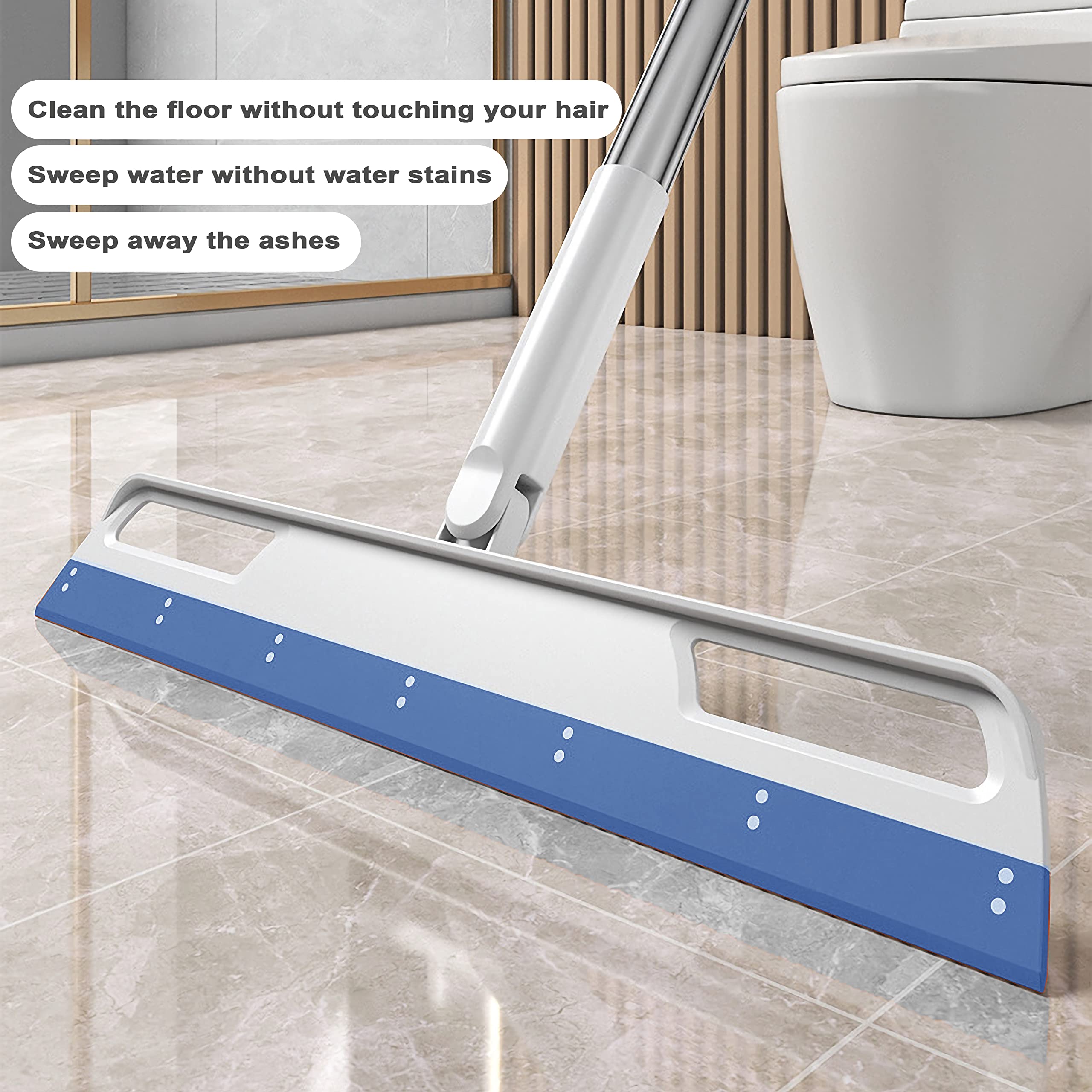 Floor Squeegee Multifunction Magic Broom, 4-in-1 Easily Dry The Floor Surface and Remove Dirt and Hair, pet Hair Remover, Liquid, Glass Wiper, Sweeper Broom for Living Room, Kitchen, Bathroomï¼ˆBlueï¼‰