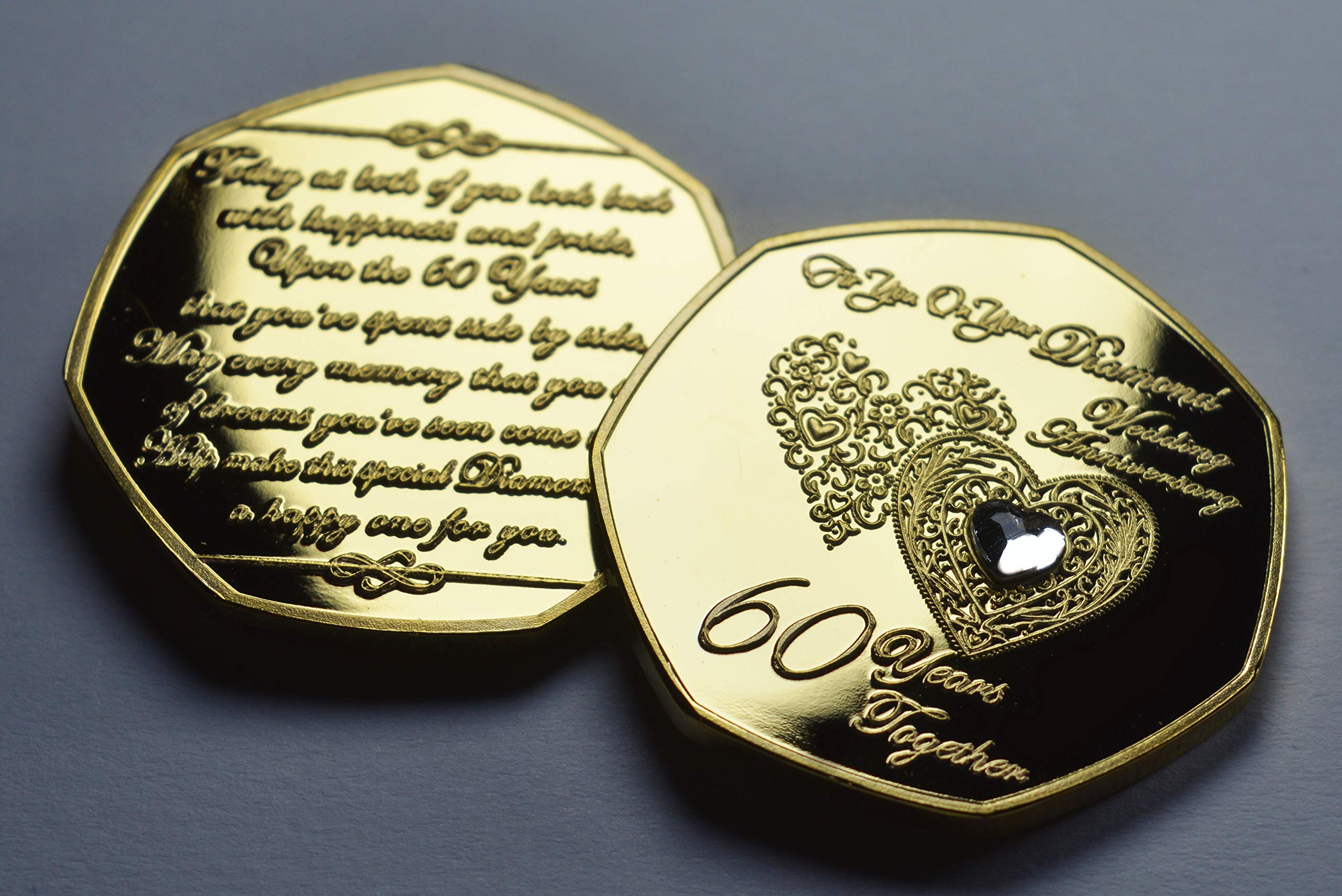 The Commemorative Coin Company 60TH DIAMOND WEDDING ANNIVERSARY 24ct Gold Commemorative with Diamante Gemstone. Gift/Present 60 Sixty Years Together Sixtieth