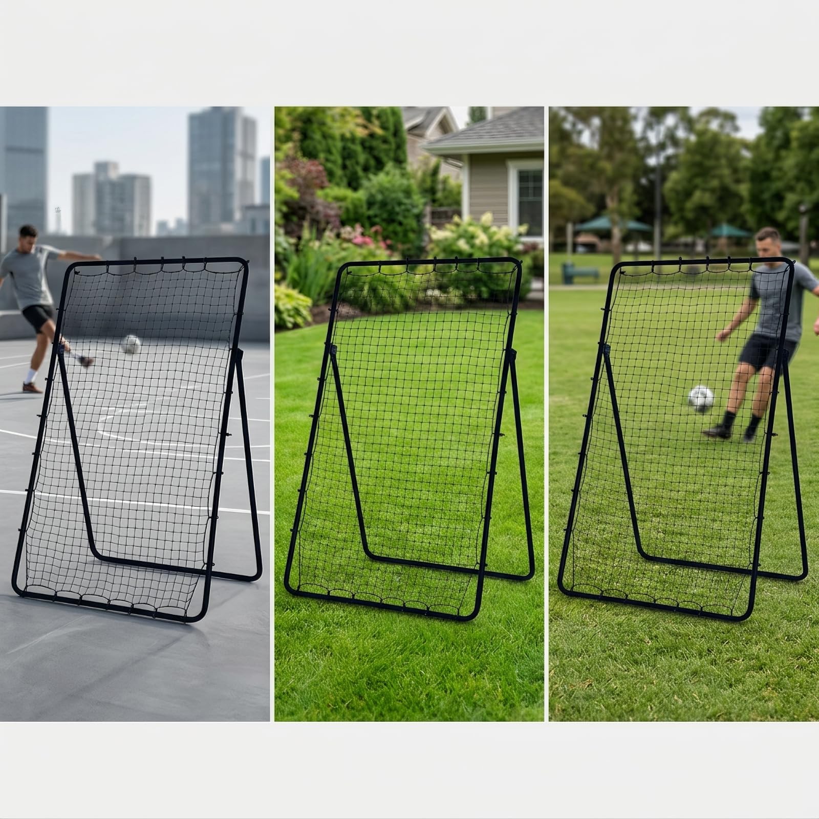 Rete Elaica da Calcio Pieghevole Multifunzione, Rimbalzatore da Calcio, Resiente, Rebounder con Telaio Regolabile, per Giardino