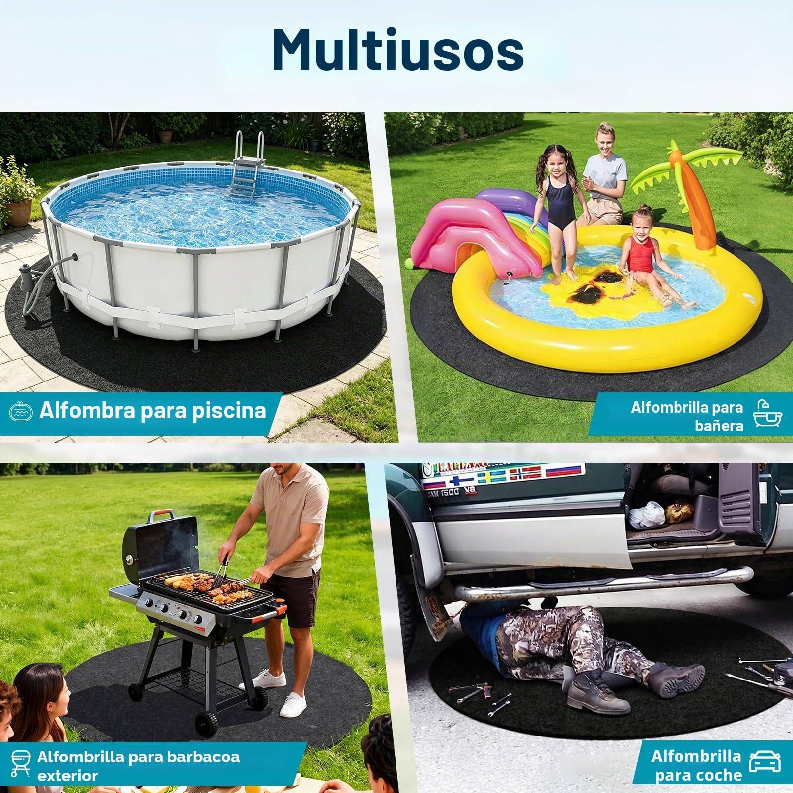 Base Redonda para Piscina 200cm, Base para Piscina Exteriores, Almohadilla de Piscina, Protege El Suelo, Antideslizante, Antimoho, Antidesgarro, Apto para Piscinas y Bañeras Exteriores