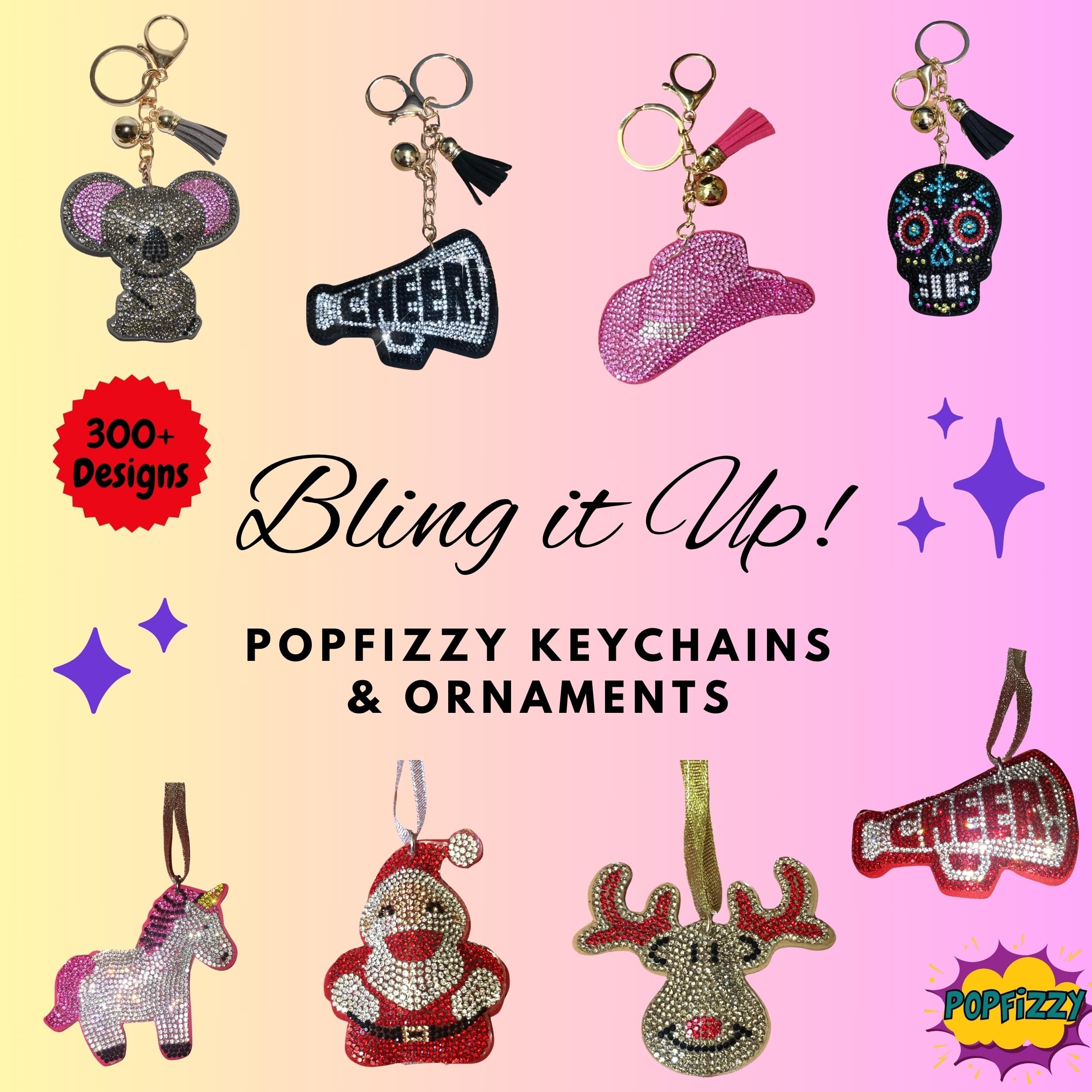 Popfizzy Bling Keychain Accessories for Women, Rhinestone & Cute Purse Charms for Handbags