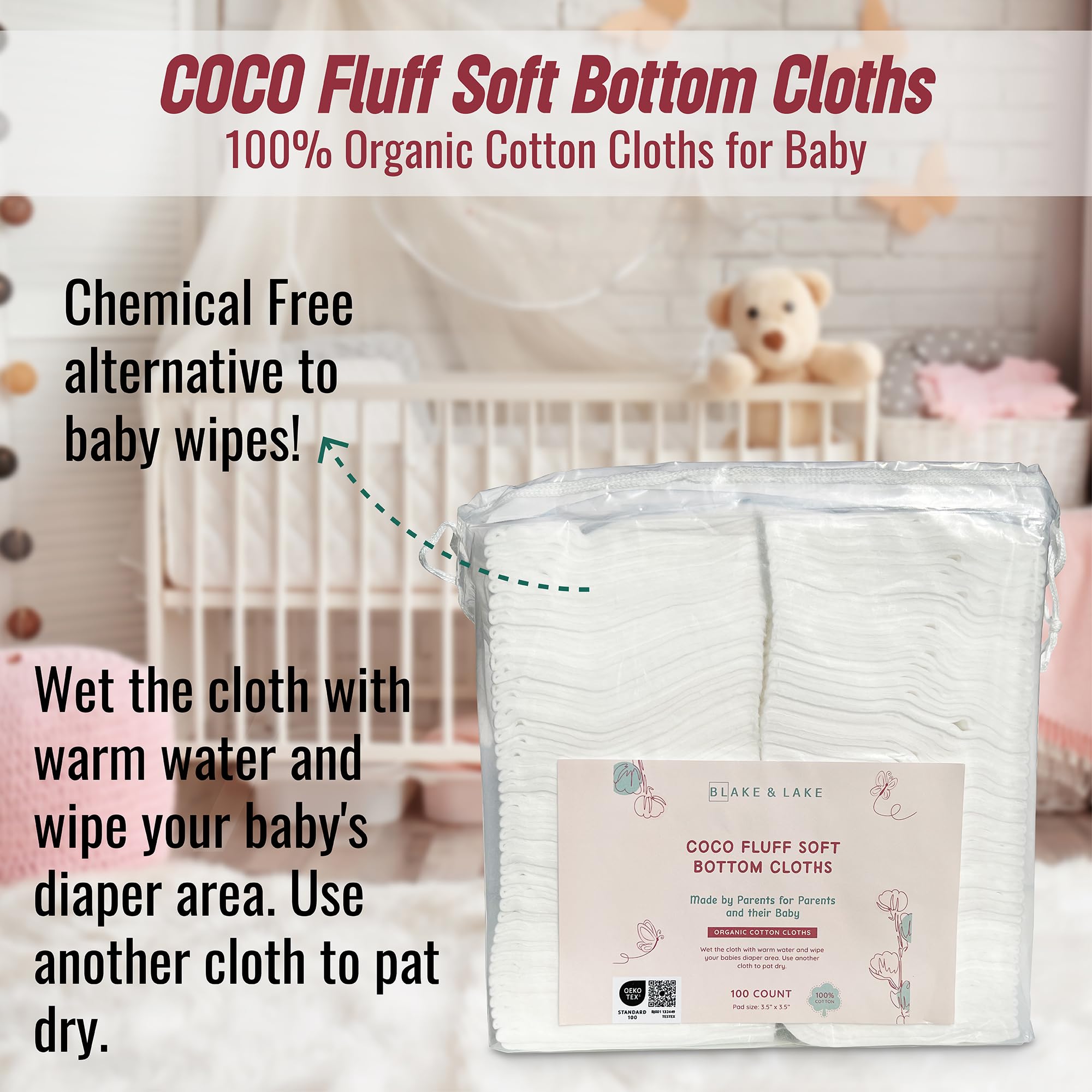 Toallitas secas de algodón orgánico para cambio de pañales de bebé y tiempo de baño, paños gruesos y absorbentes, suaves, almohadillas de algodón 100% orgánico para bebé, toallitas de algodón extra