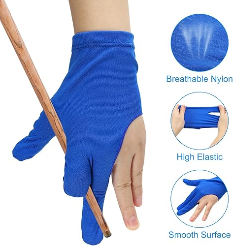 Miniatura 4 de Guantes de billar transpirables con 3 dedos, 6 unidades, guantes de billar para mano izquierda y derecha, para hombres y mujeres, color azul