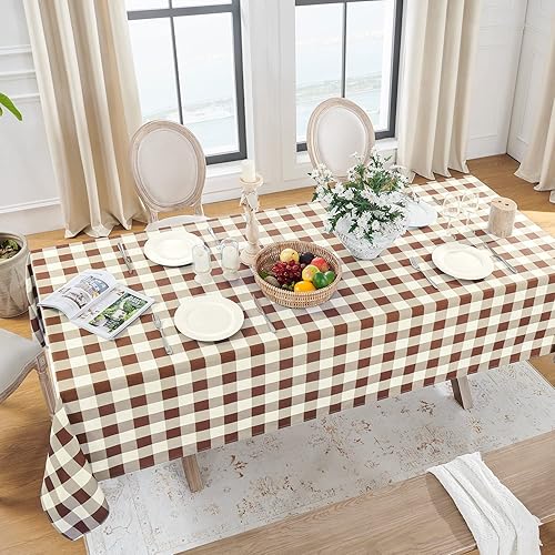 Miniatura 2 de Softalker Mantel rectangular a cuadros de otoño, mantel impermeable a cuadros, resistente a las manchas, lavable, de poliéster, para vacaciones,