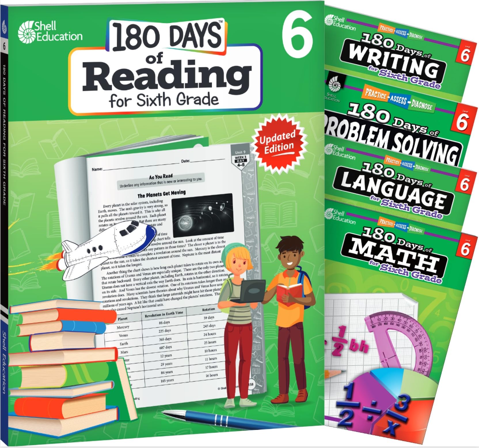 180 Days(tm): Includes 5 Assorted Sixth Grade Workbooks to Practice Math, Reading, Grammar, and Problem Solving Skills for 6th Grade Practice ... Created by Teachers (180 Days of Practice)
