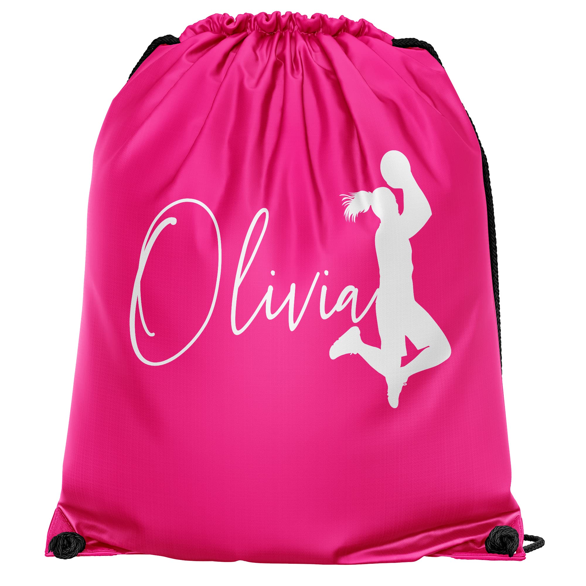 Personalised Girls Netball Drawstring Bag, Girls Net Ball Training PE Kit Bag, Back to School Gifts for Daughter, Kids Primary Netball Team Kit Bag, Hot Pink
