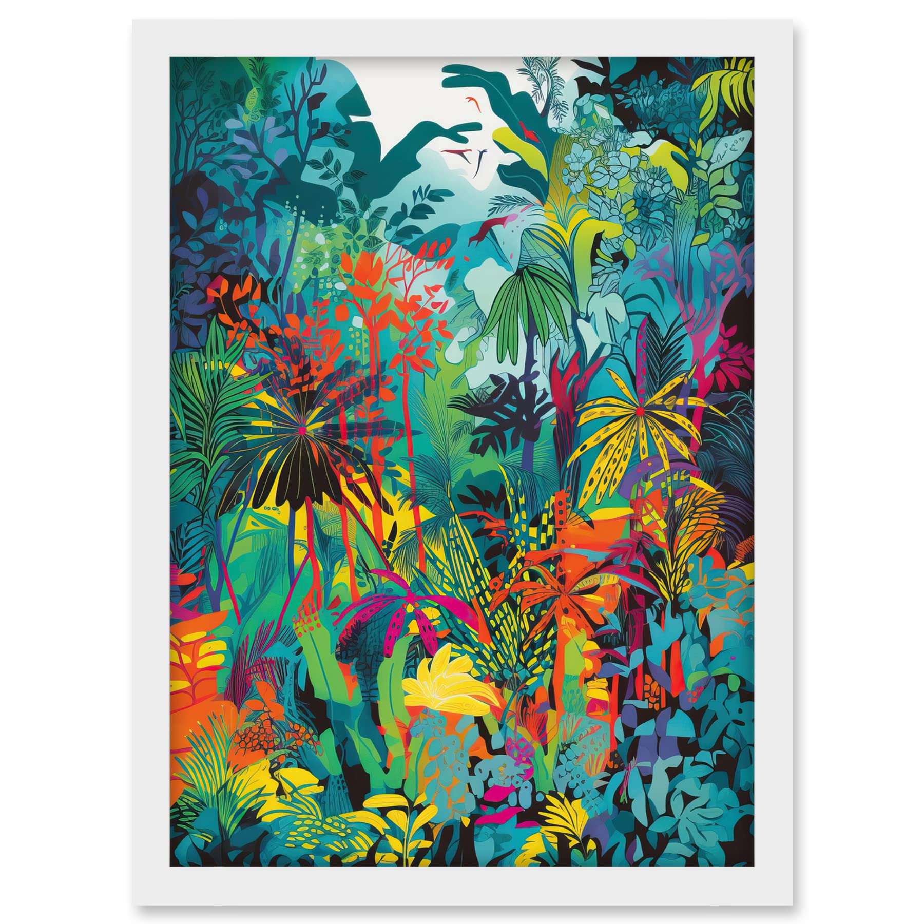 Artery8 Rainforest Landscape Vibrant Multicoloured Nature Artwork Framed A3 Wall Art Print