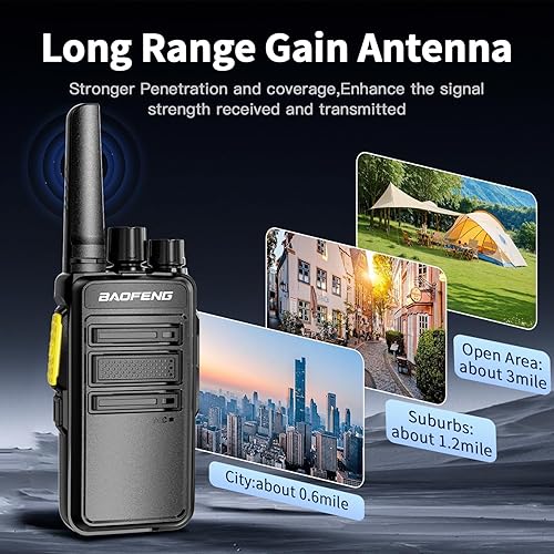 Miniatura 5 de BAOFENG BD-V12B Radio Paquete de 6 Walkie Talkies de largo alcance para adultos, radios bidireccionales FRS portátiles recargables, con cargador de