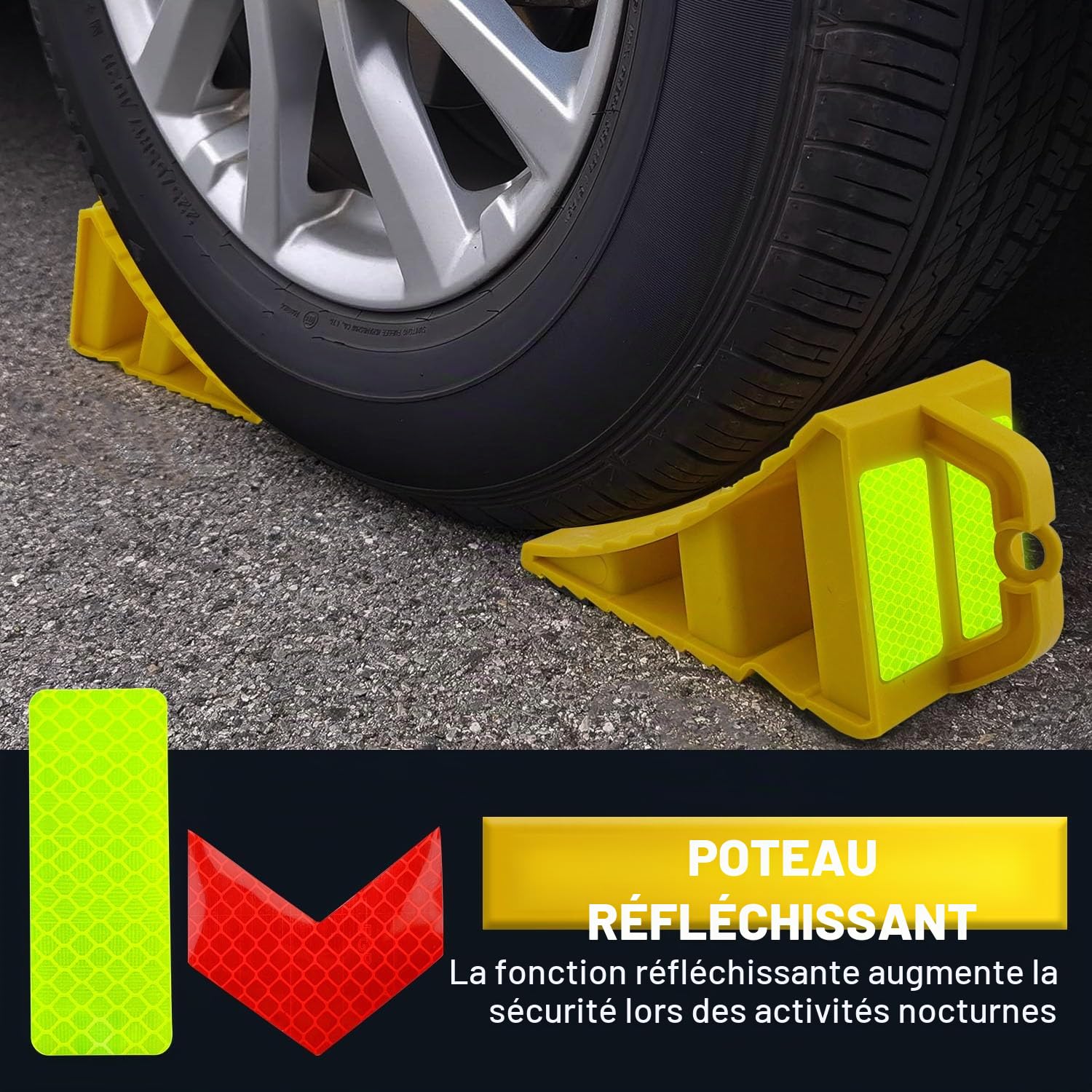 Cales de Roue, Calle Remorque avec Poignée, Paires | Calle Remorque avec Poignée pour Camion, Voiture, Remorque, Caravane, avec 20 Autocollants Réfléchissants