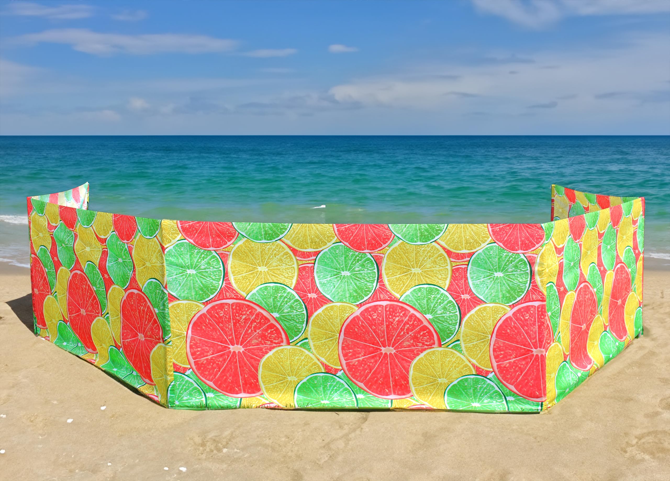 Paravent de plage, 14 m, brise-vue pour plage, jardin et camping, plage (citrons)