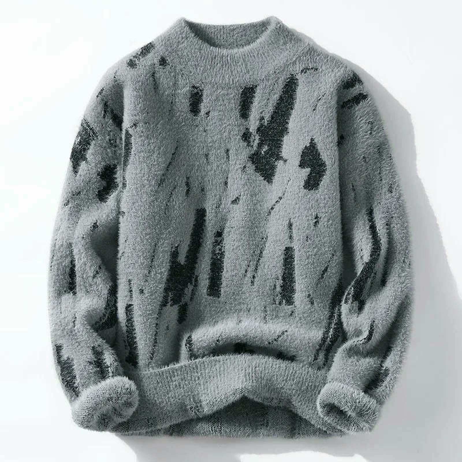 CHENSHI Sweter męski sweter z dzianiny na co dzień okrągły kołnierzyk-szary-sw015-xxl