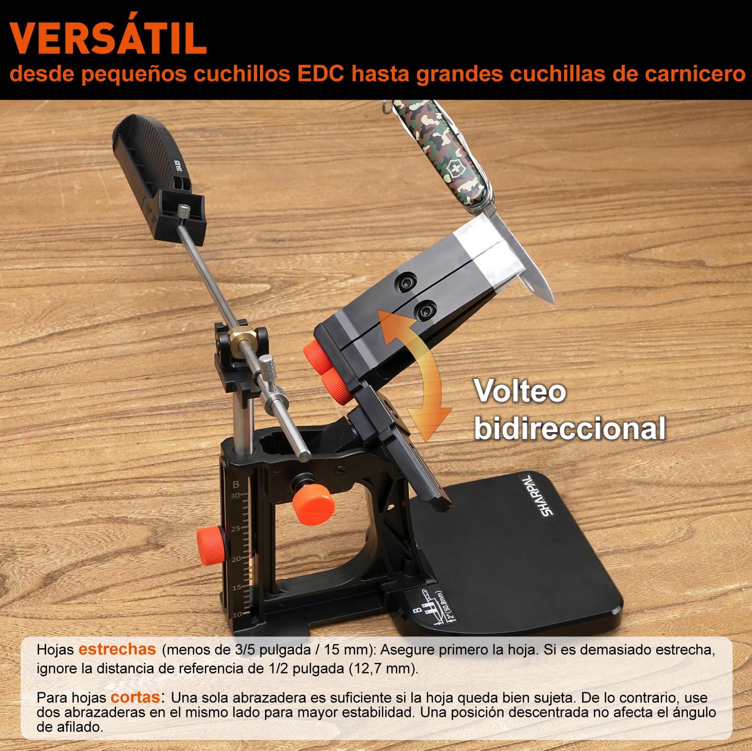 SHARPAL 202H Sistema Profesional de Afilado de Cuchillos, Ángulo Ajustable 10°–35°, 7 Placas Abrasivas, Diamante 220/325/600/1000, Piedra 3000/6000, Cuero + Pasta, Estuche, Regalo Día del Padre
